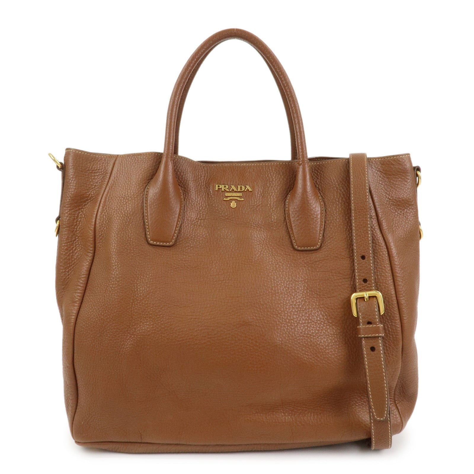 PRADA VITELLO Leather 2Way Bag Hand Bag Shoulder Bag Camel