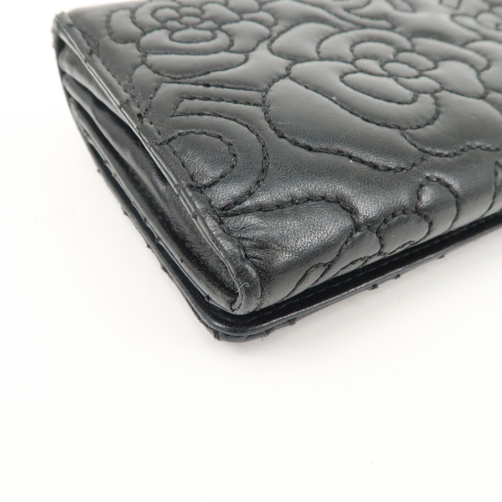 CHANEL Camelia No.5 COCO Mark Lamb Skin Bi-fold Long Wallet A70619 Used