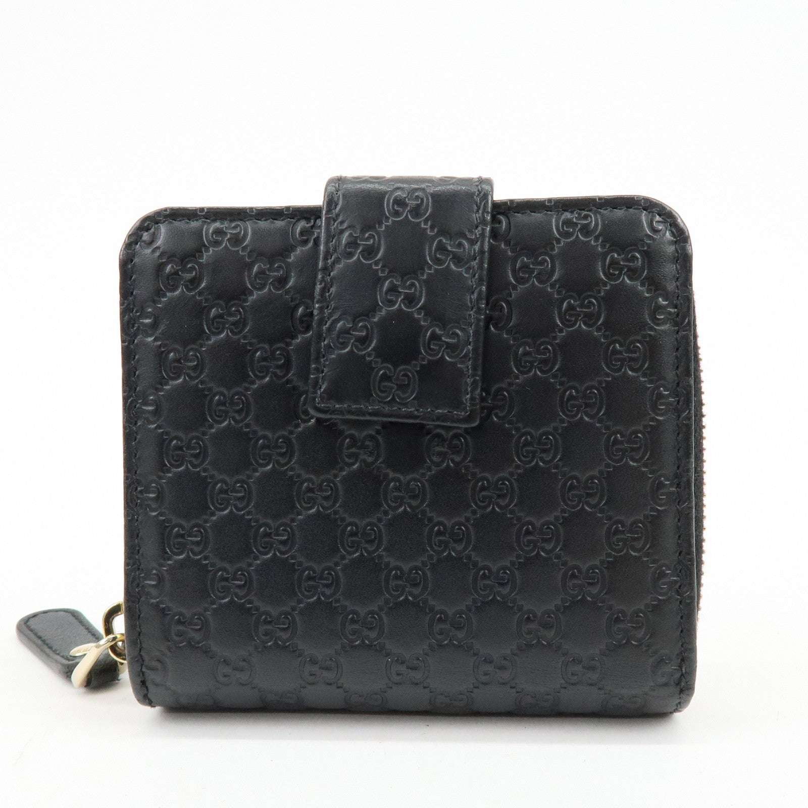 GUCCI Micro Guccissima Leather Bi-Fold Compact Wallet  Black 449395