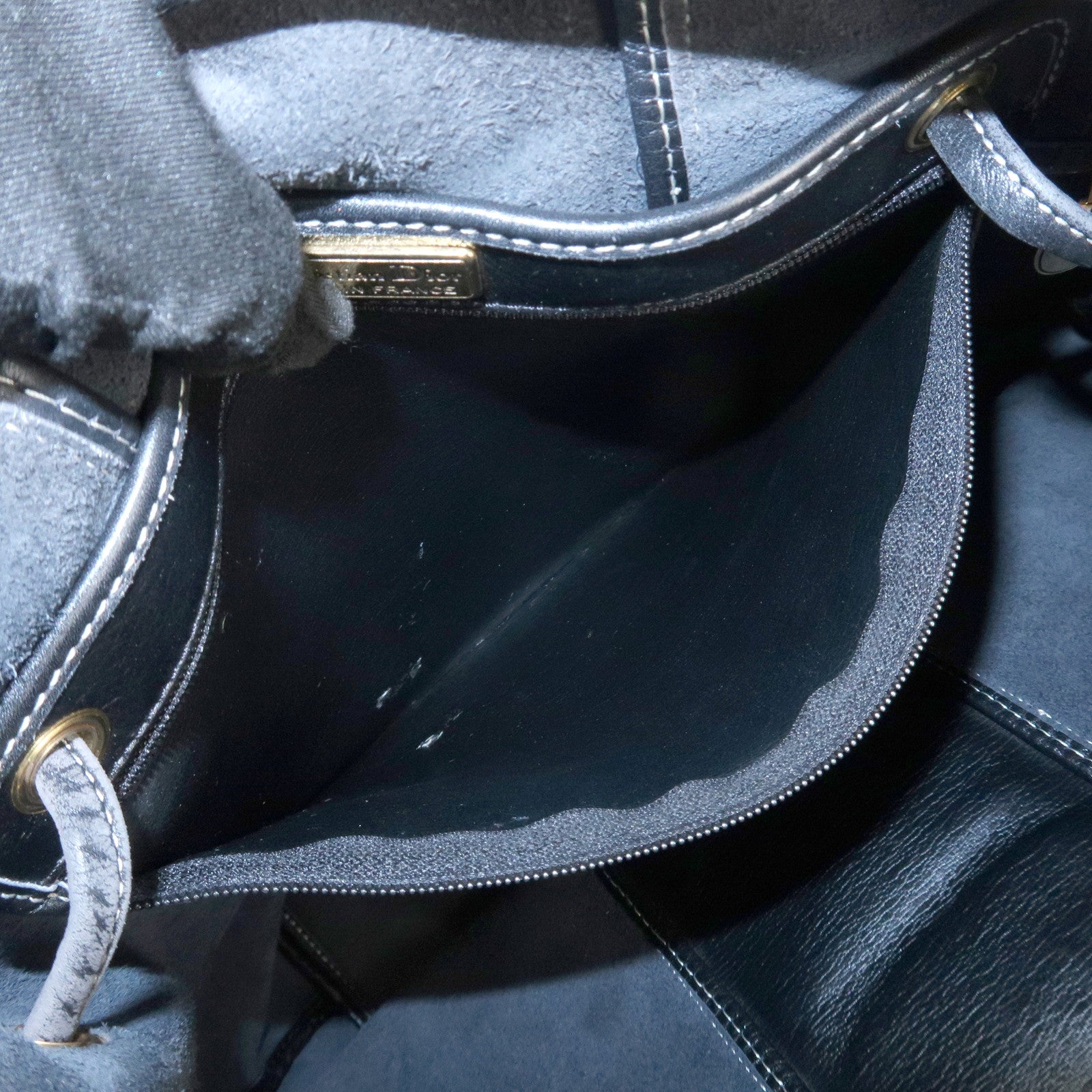 Christian Dior Leather CD Logo Drawstring Shoulder Bag Black Used