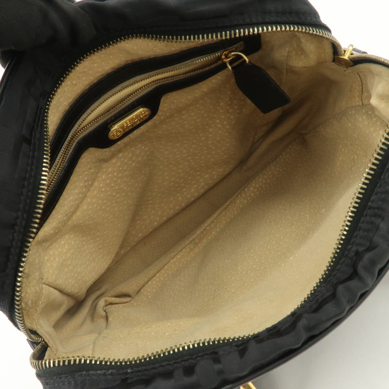 FENDI Zucca Nylon Hand Bag Shoulder Bag Black Gold