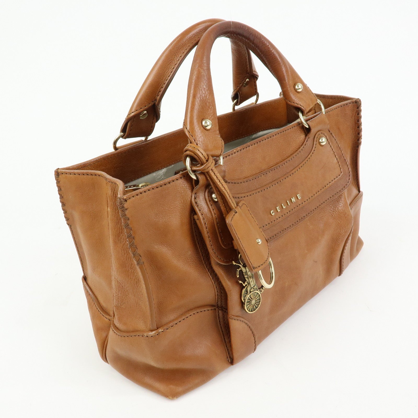 CELINE Logo Leather Boogie Bag Hand Bag Tote Bag Brown