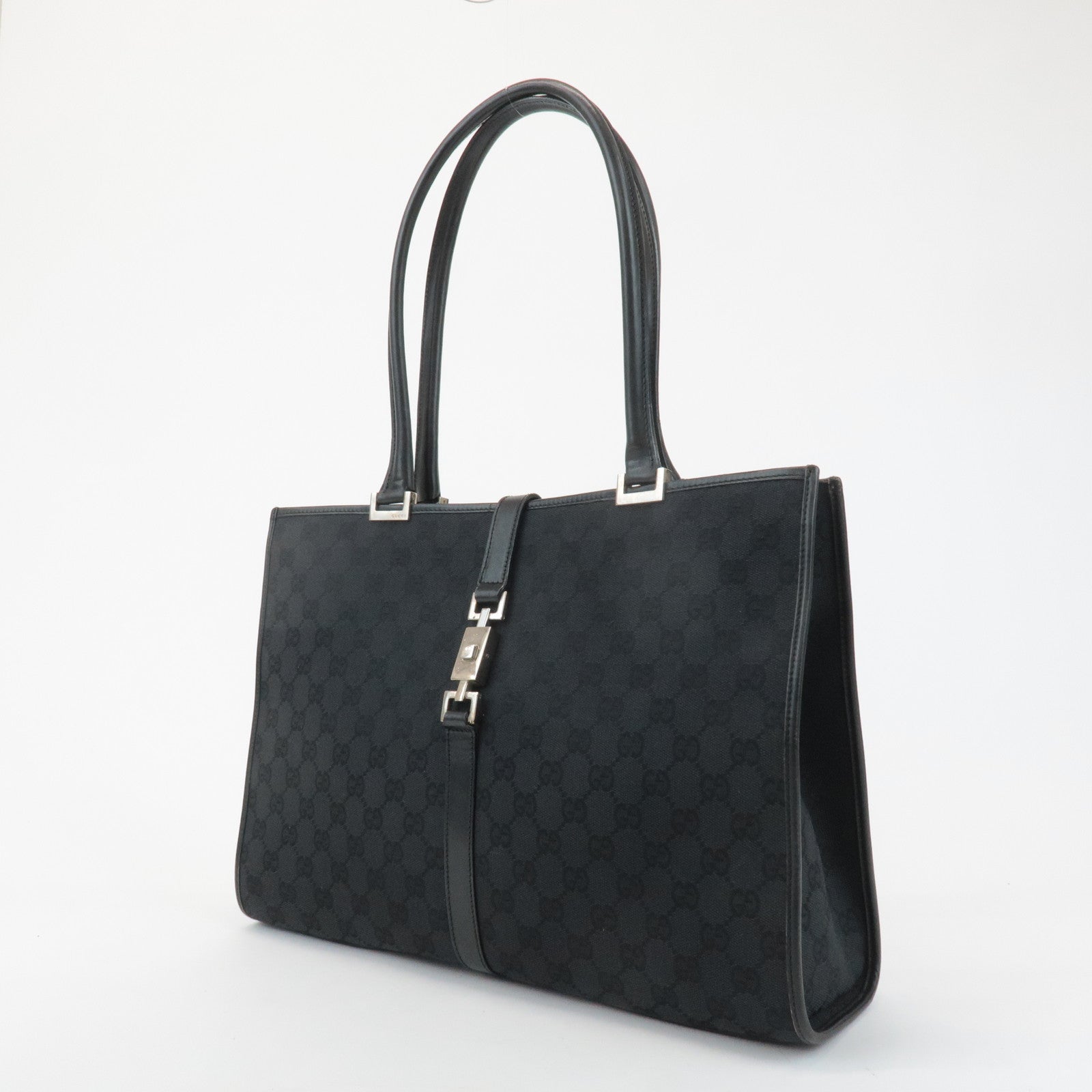 GUCCI Jackie GG Canvas Tote Bag Shoulder Bag Black 002.1074 Used