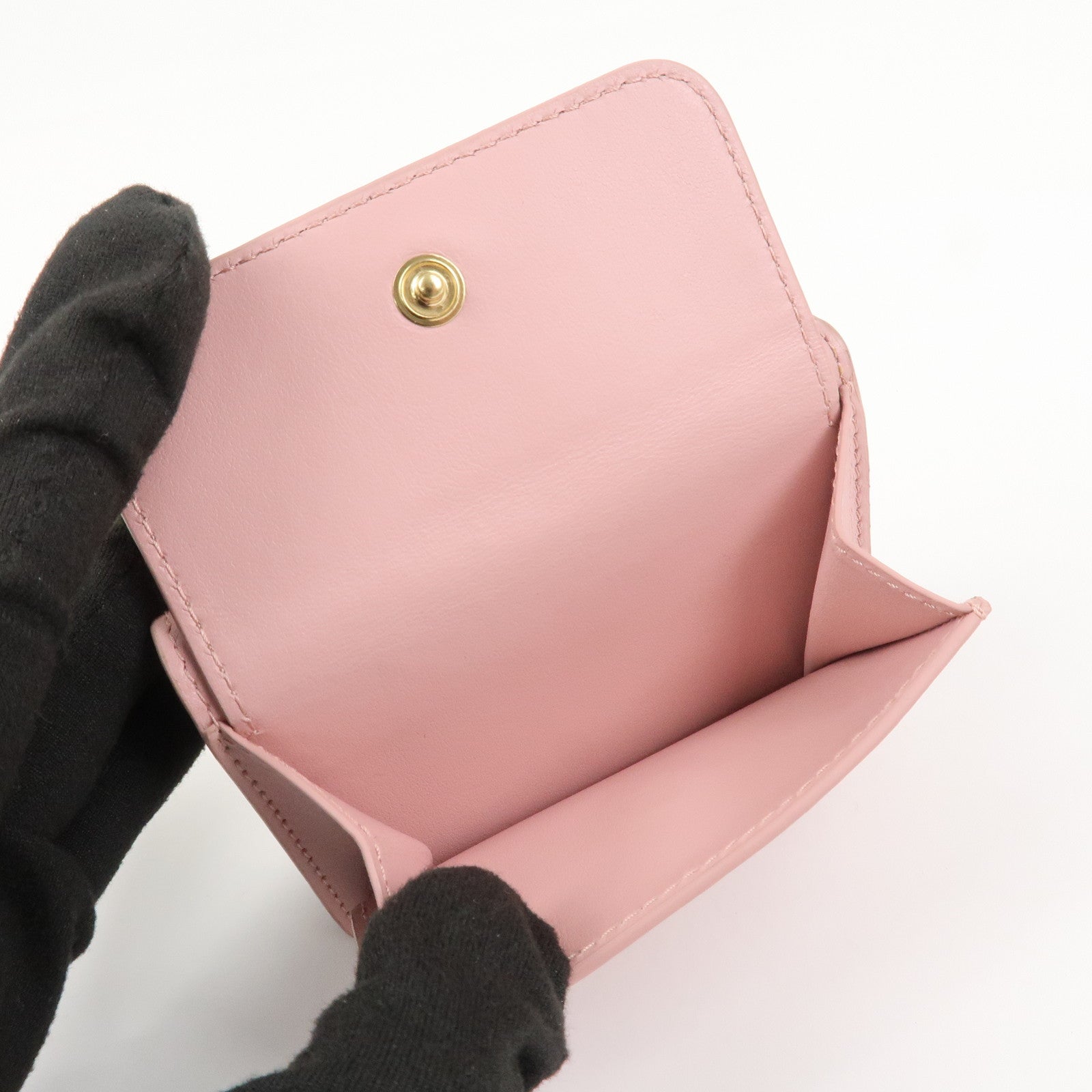 MIU MIU Logo Ribbon Tri-fold Wallet Compact Wallet Pink 5MH020