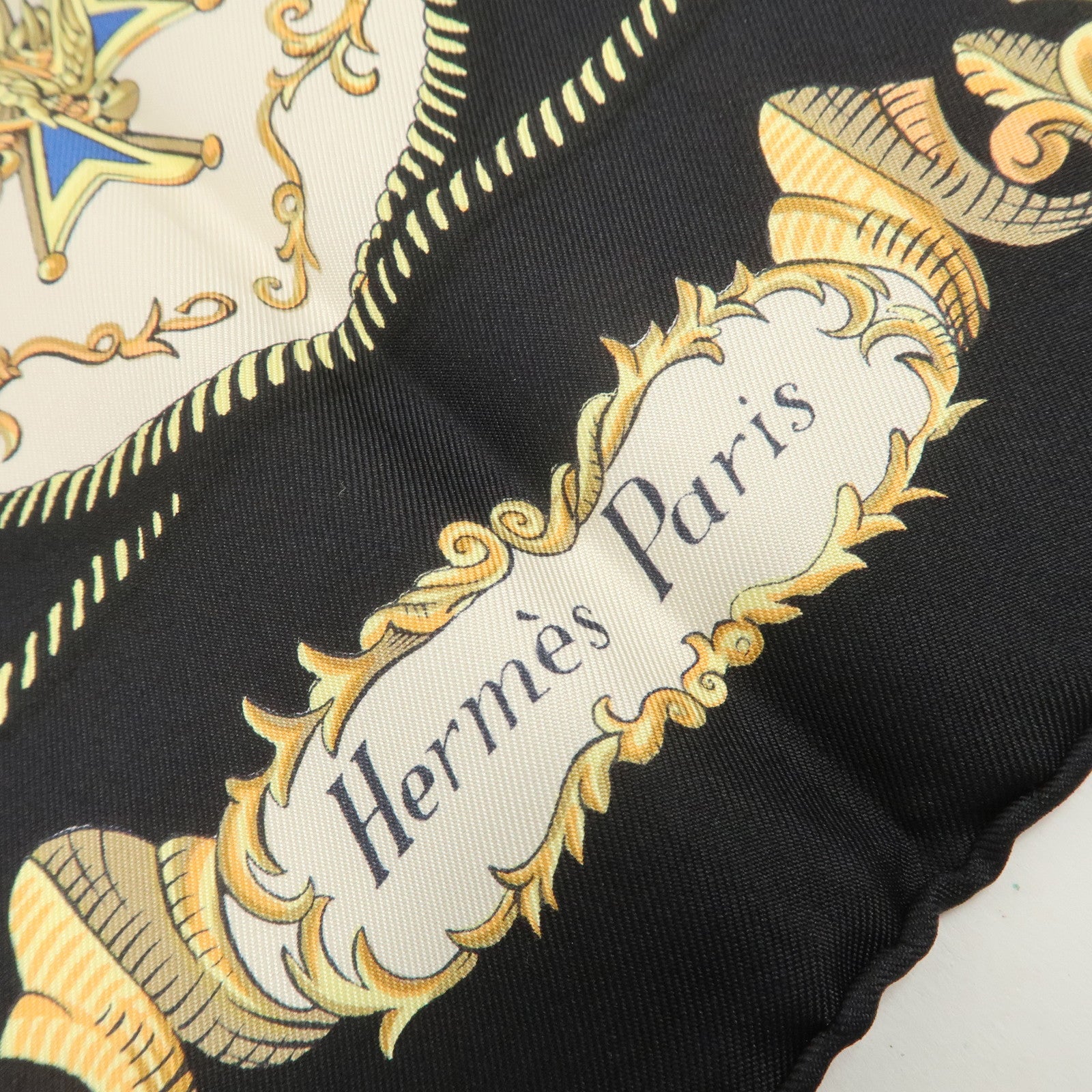 HERMES Carre 90 Silk 100% Scarf LVDOVICVS MAGNVS Black Yellow