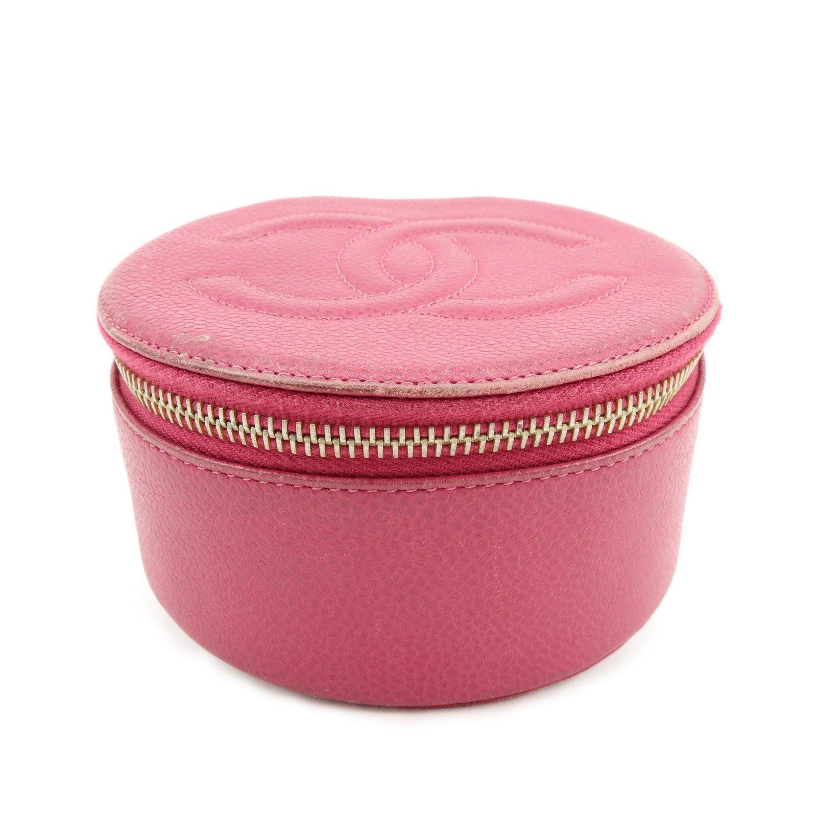 CHANEL Caviarskin Jewelry Case Cosmetic Case Accessory Pouch Pink