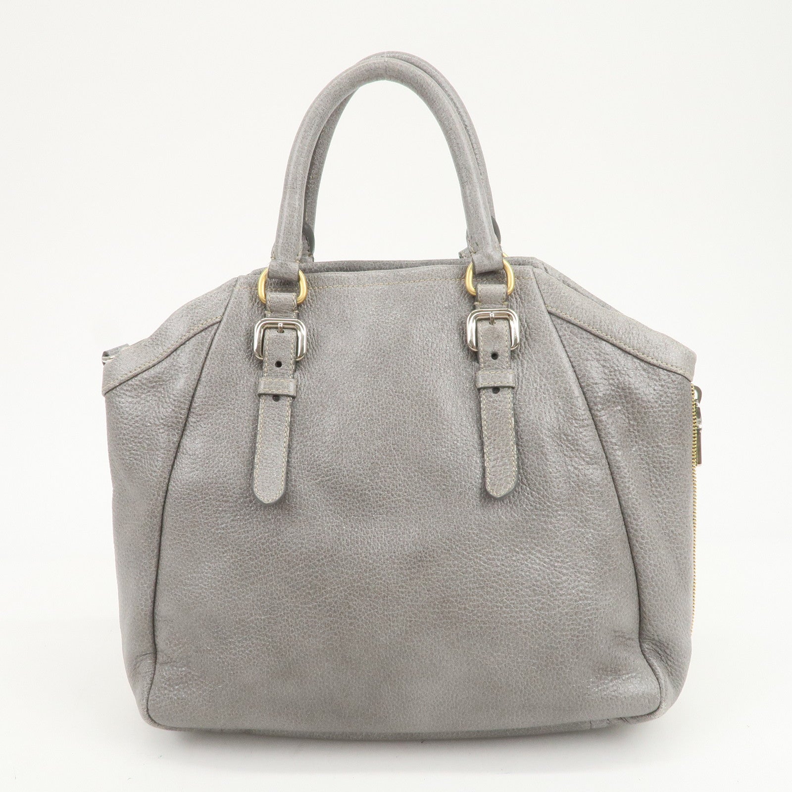 PRADA Logo Leather 2Way Bag Hand Bag Shoulder Bag Gray BN1695