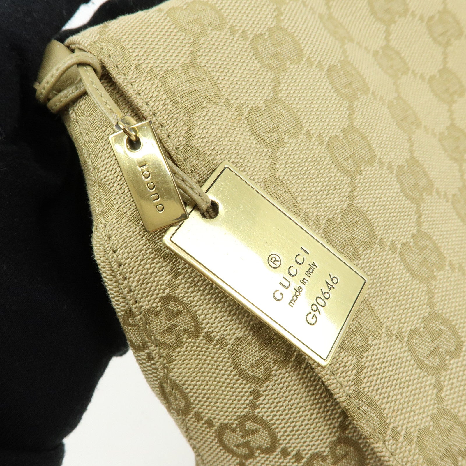 GUCCI GG Canvas Leather Shoulder Bag Hand Bag Beige 90646