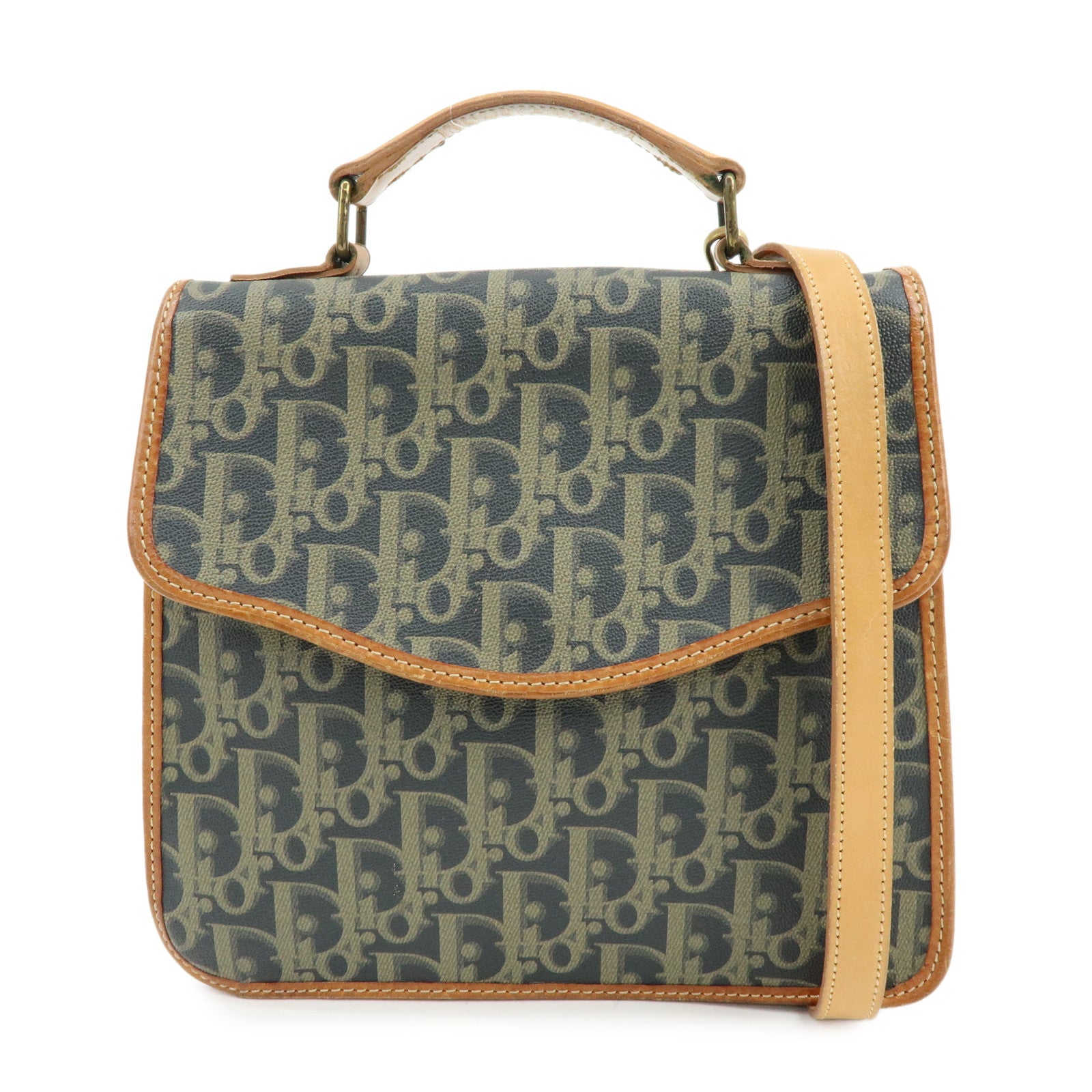 Christian Dior Trotter PVC Leather 2Way Bag Shoulder Bag Navy Brown