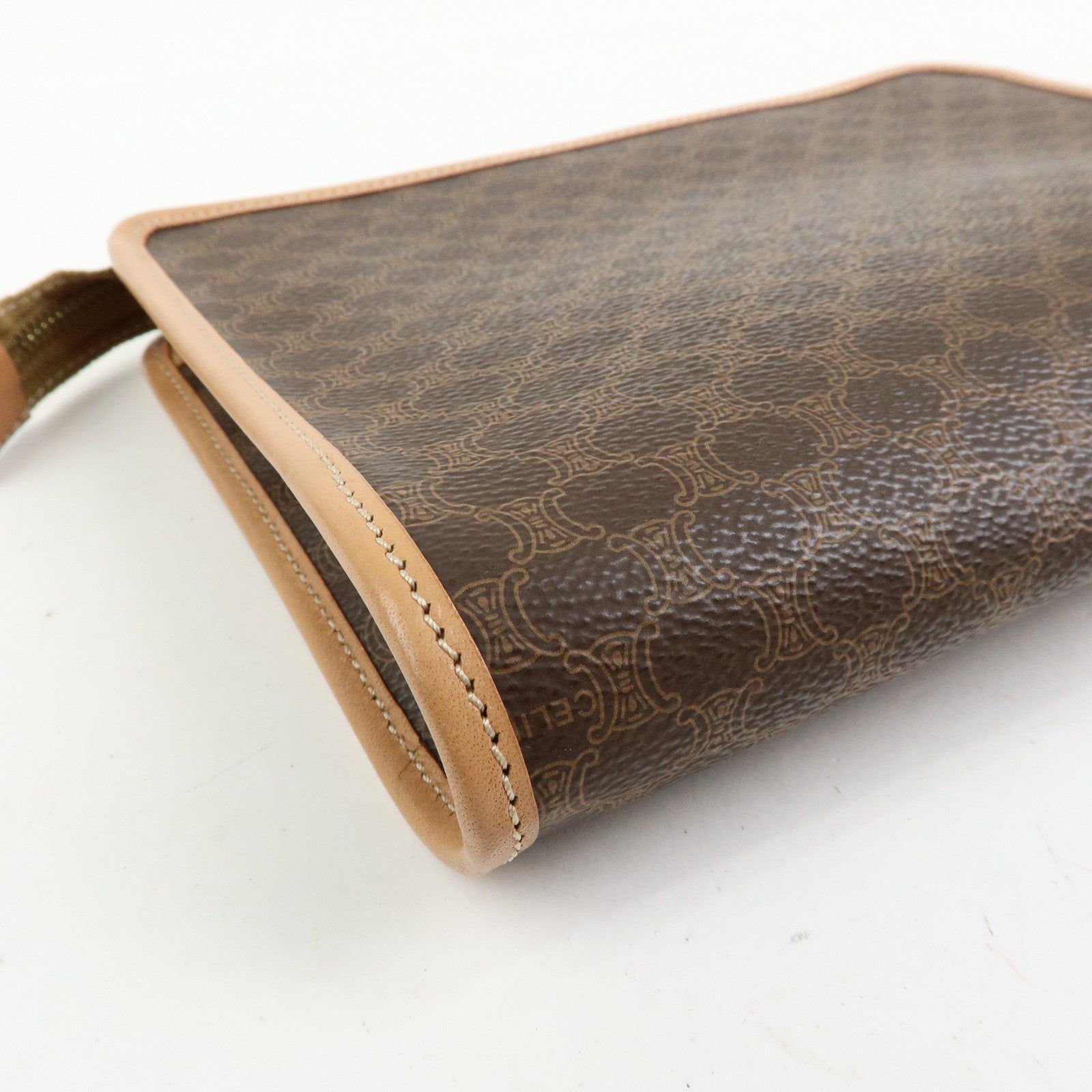 CELINE Macadam PVC Leather Clutch Bag Cosmetic Pouch Brown