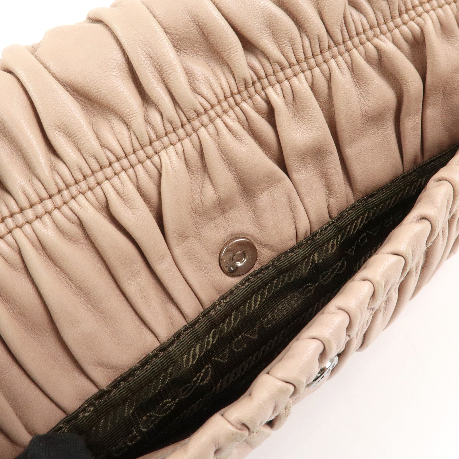 PRADA Leather Gathered Chain Shoulder Bag Pink Beige B4695C