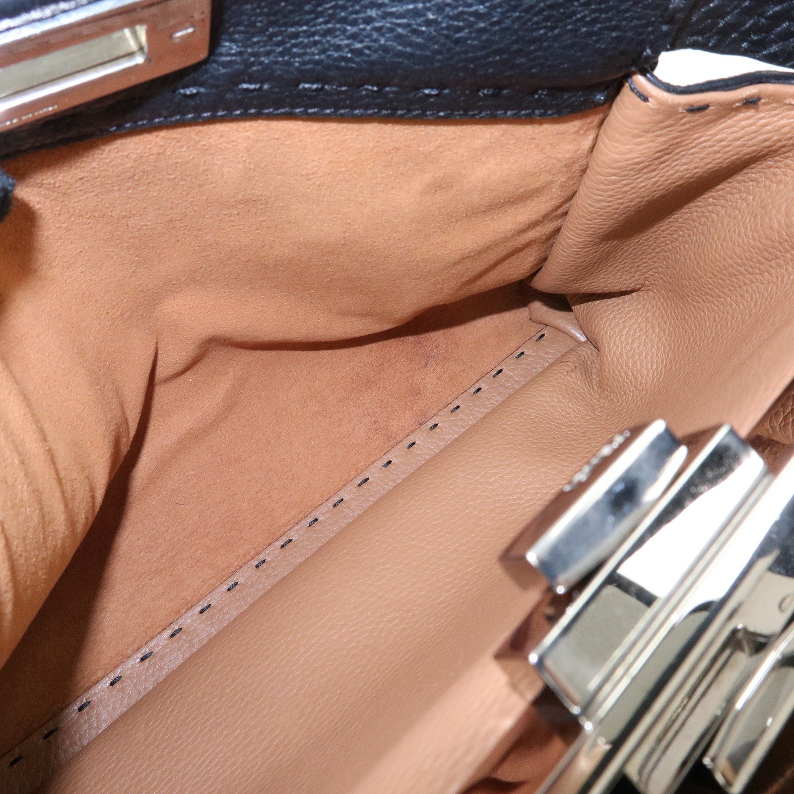 FENDI Peekaboo Selleria Leather 2Way Hand Shoulder Bag Black 8BN290