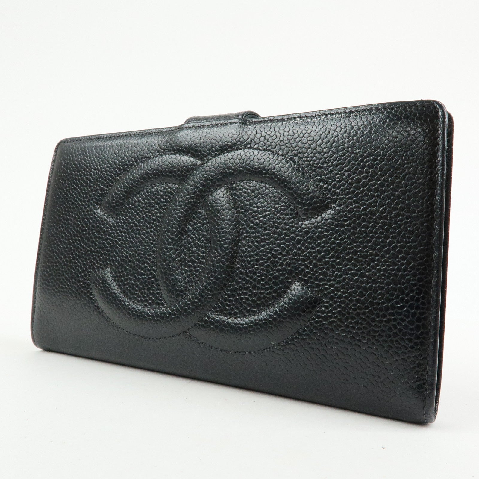 CHANEL COCO Mark Caviarskin Long Wallet Black
