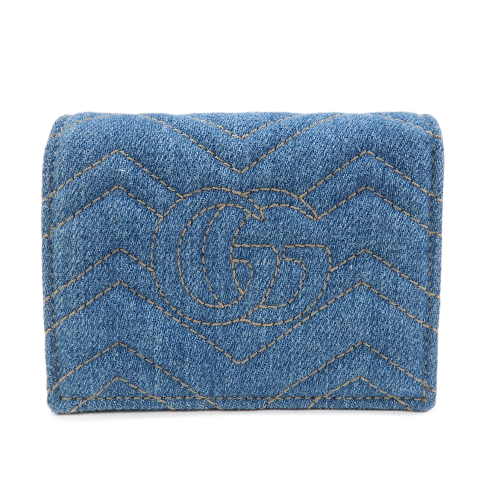 GUCCI GG Marmont Denim Leather Compact Bi-fold Wallet Blue 466492