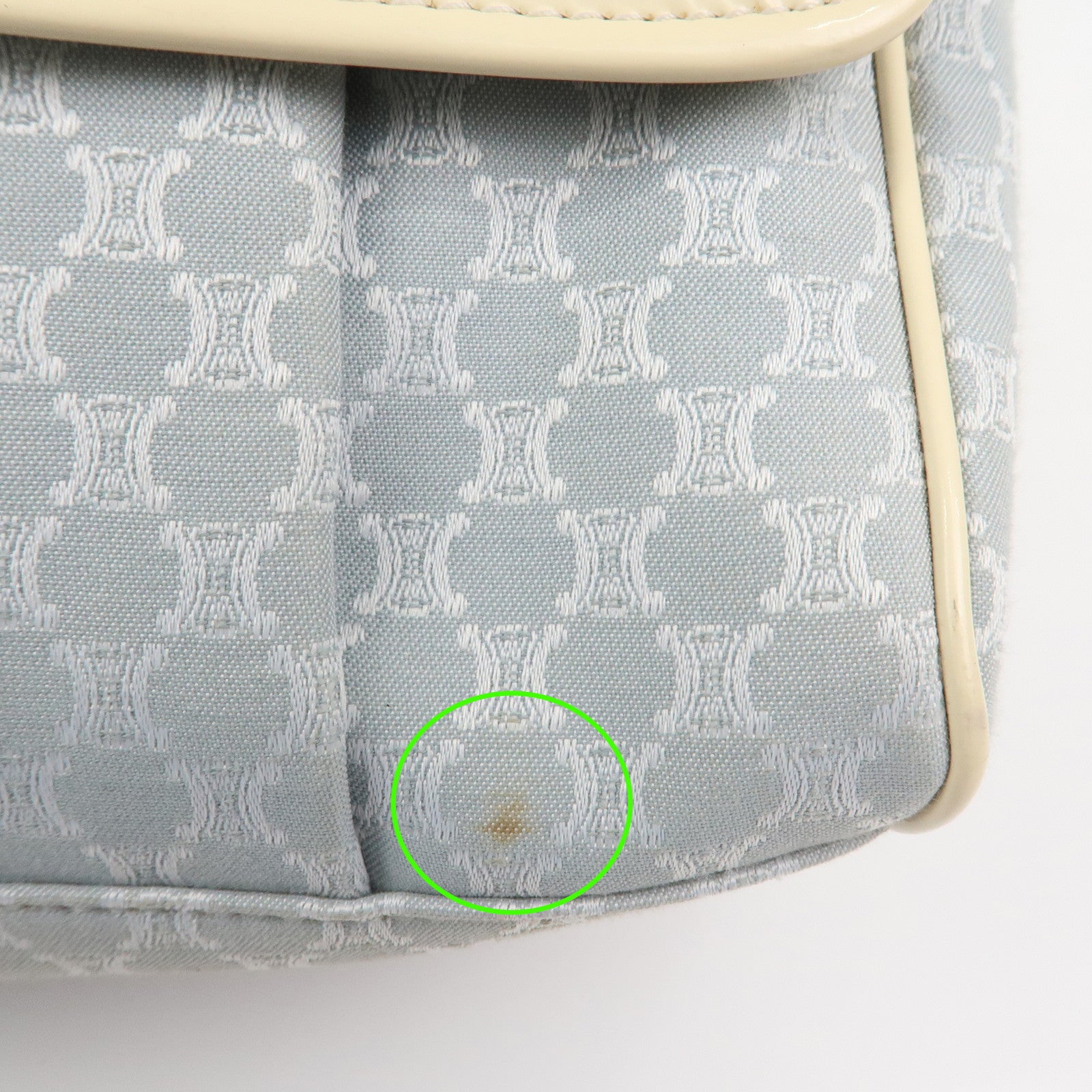 CELINE Macadam Canvas Leather Shoulder Bag Hand Bag Blue Ivory