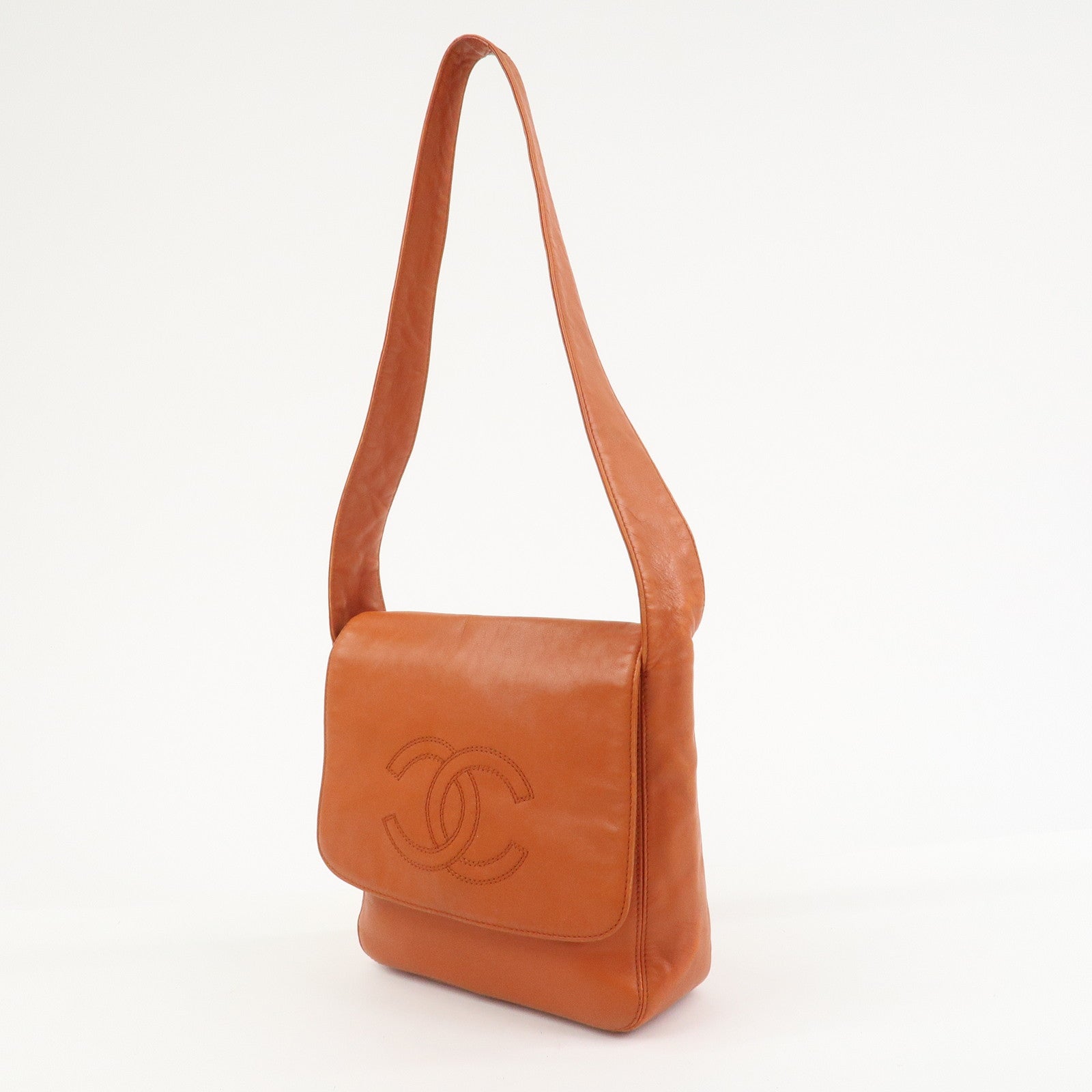 CHANEL COCO Mark Lamb Skin Shoulder Bag Orange