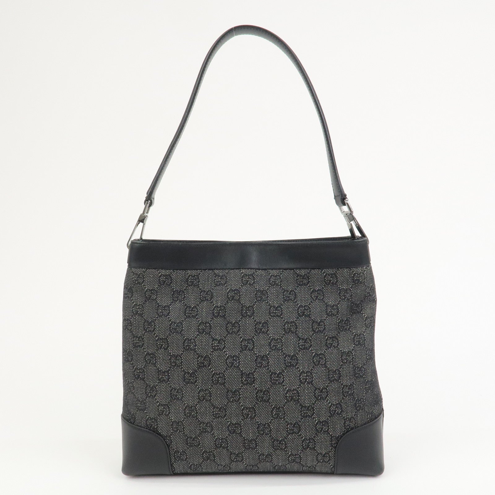 GUCCI Logo GG Canvas Leather Shoulder Bag Hand Bag Black 143745