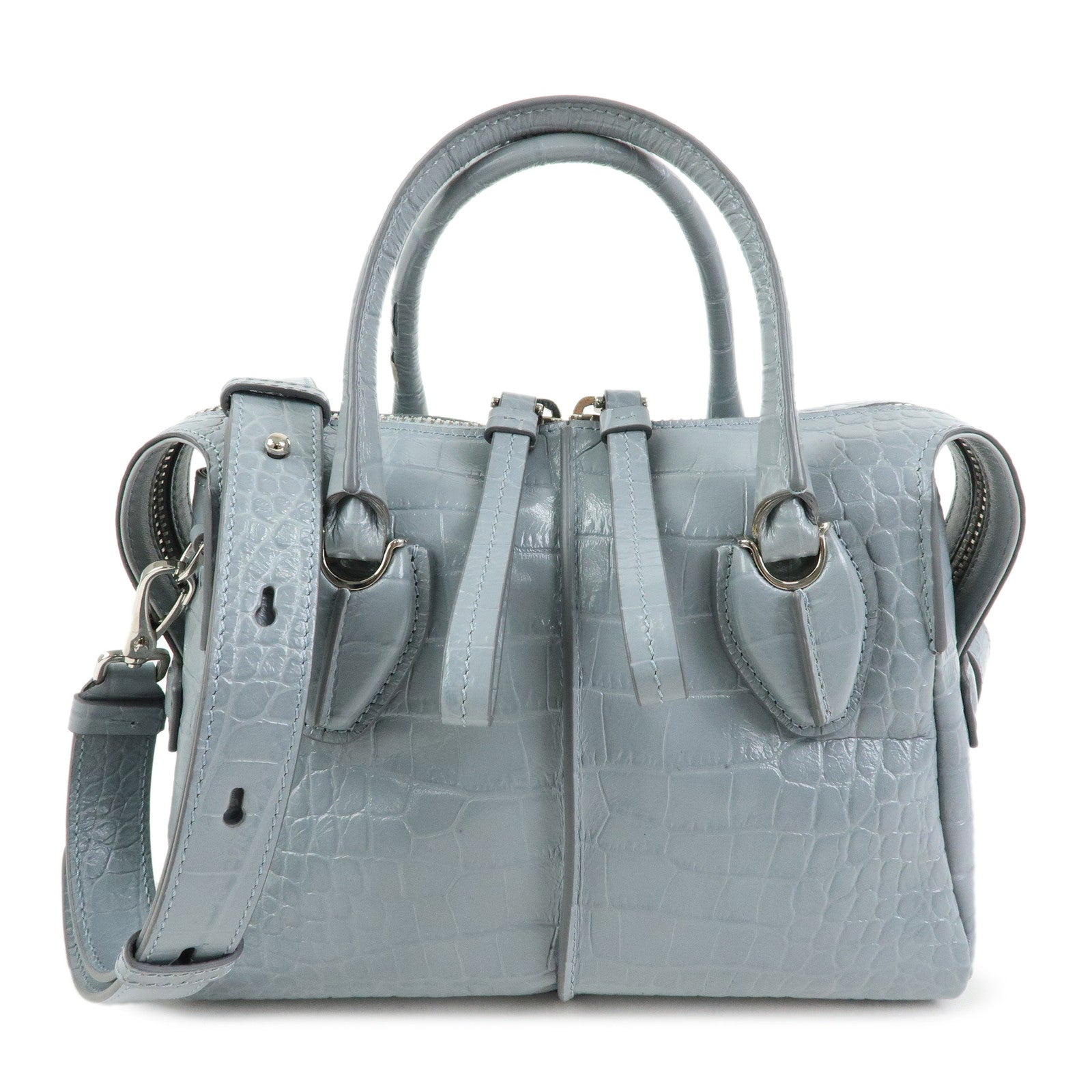 TOD'S D Styling Embossed Leather 2Way Hand Shoulder Bag Light Gray