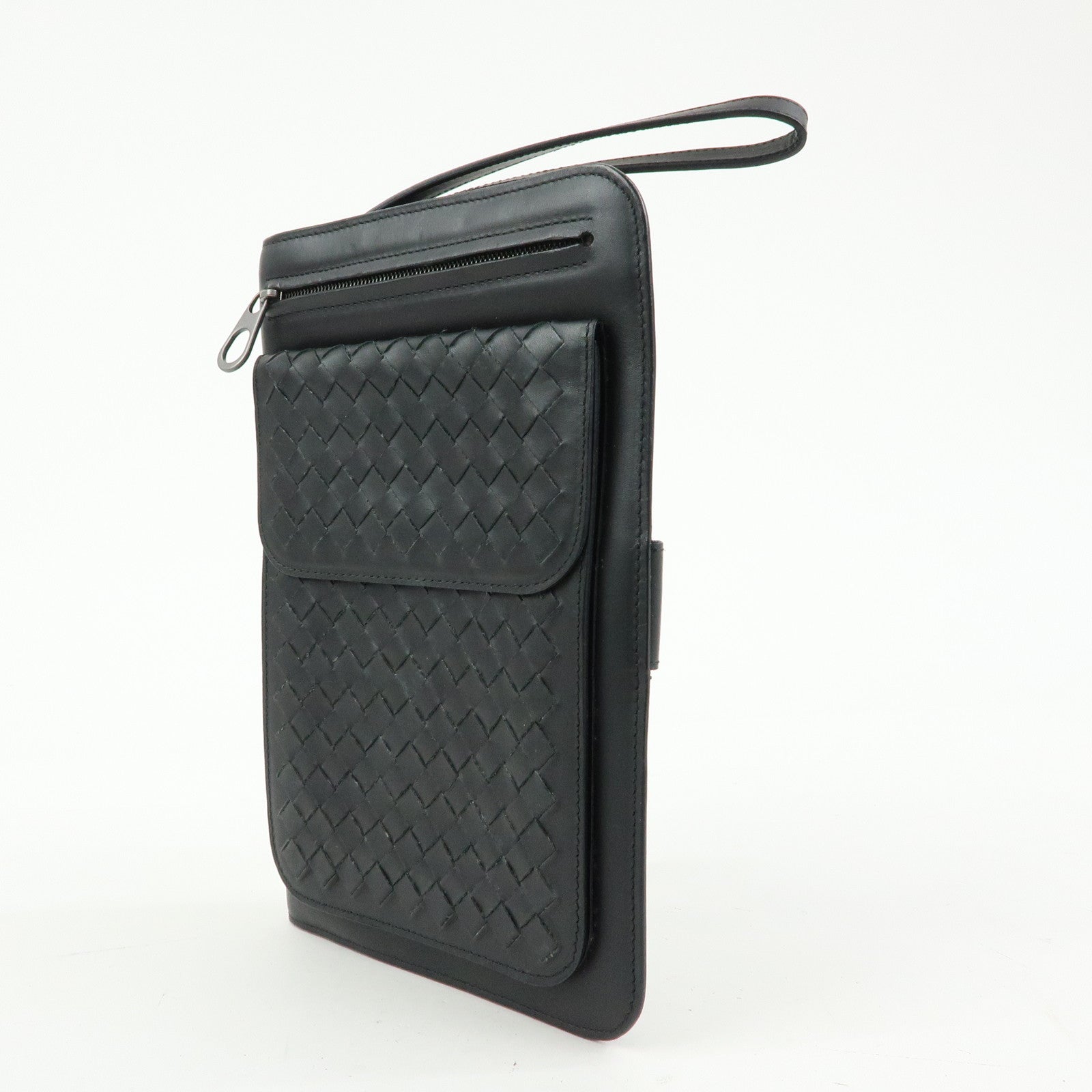 BOTTEGA VENETA Intrecciato Leather Clutch Bag Black 129528