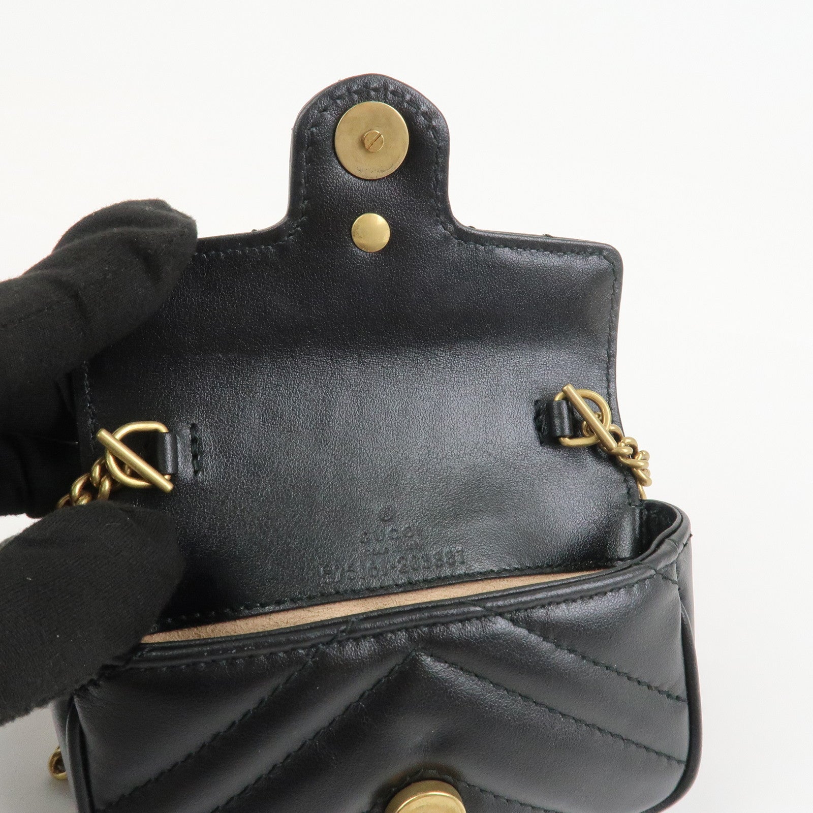 GUCCI GG Marmont Leather Chain Hand Bag Black 575161
