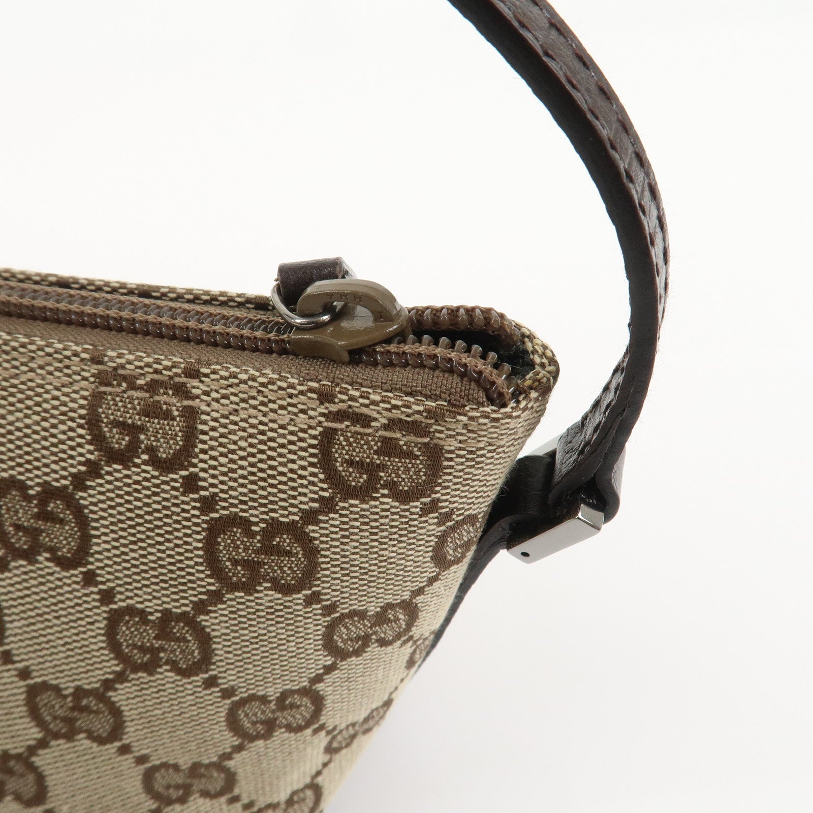 GUCCI Boat Bag GG Canvas Leather Hand Bag Brown 07198