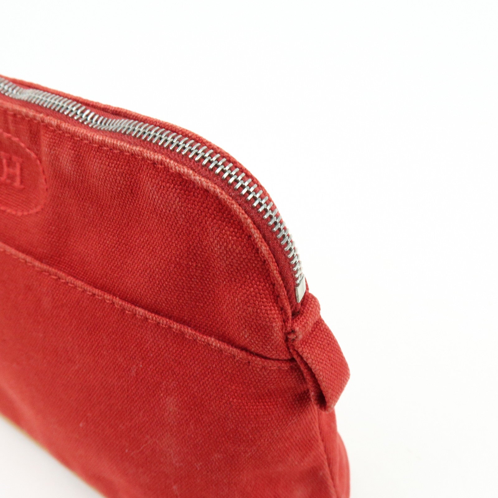 HERMES Bolide Cotton Leather Pouch Cosmetic Pouch Red