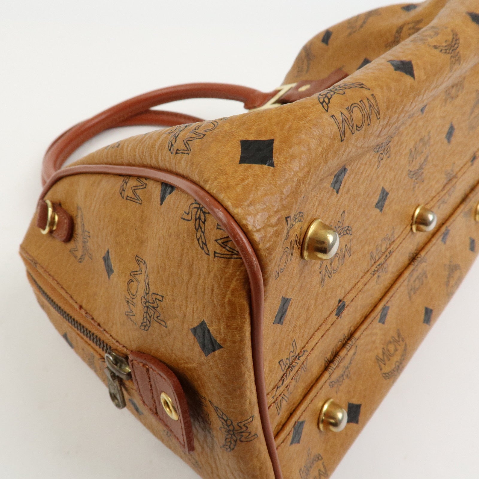 MCM Visetos Leather 2Way Bag Hand Bag Shoulder Bag Brown