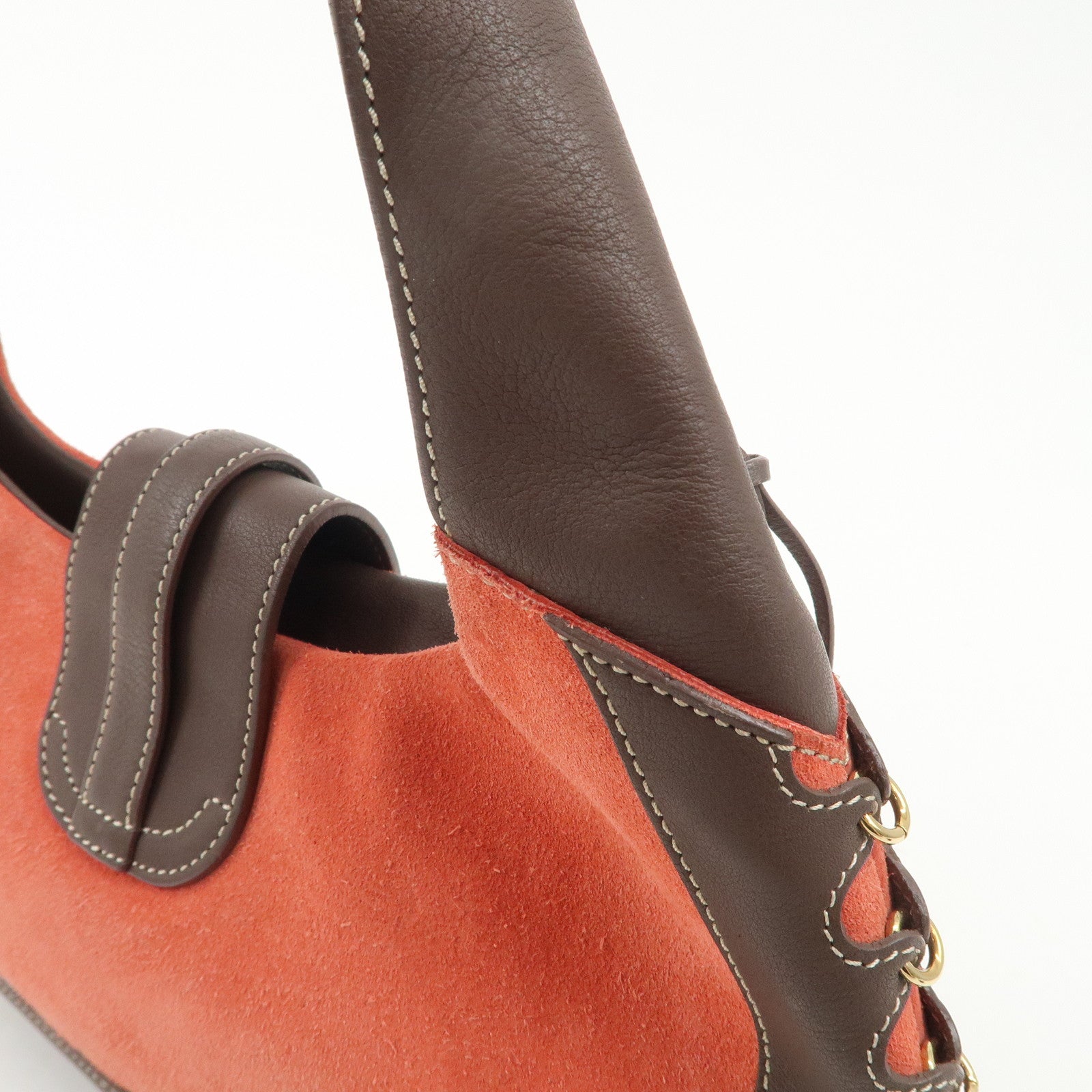 LOEWE Leather Suede Shoulder Bag Hand Bag Brown Red Gold HDW