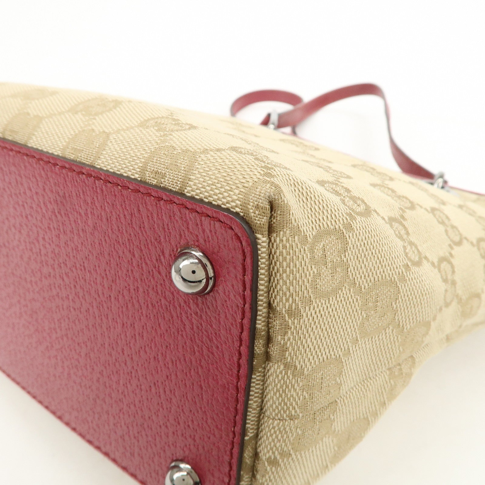GUCCI GG Monogram Canvas Leather Tote Bag Hand Bag Beige 120840