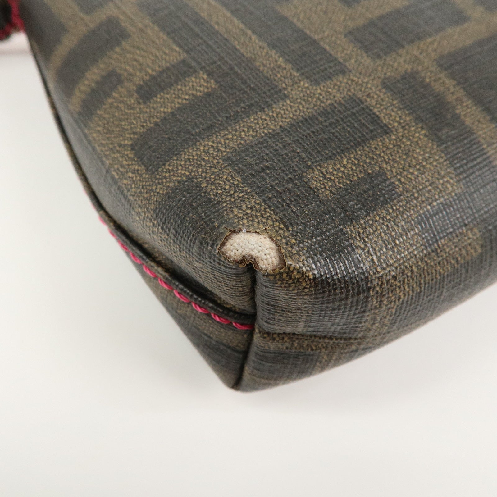 FENDI Zucca PVC Chain Accessory Pouch Hand Bag Brown 8BR592