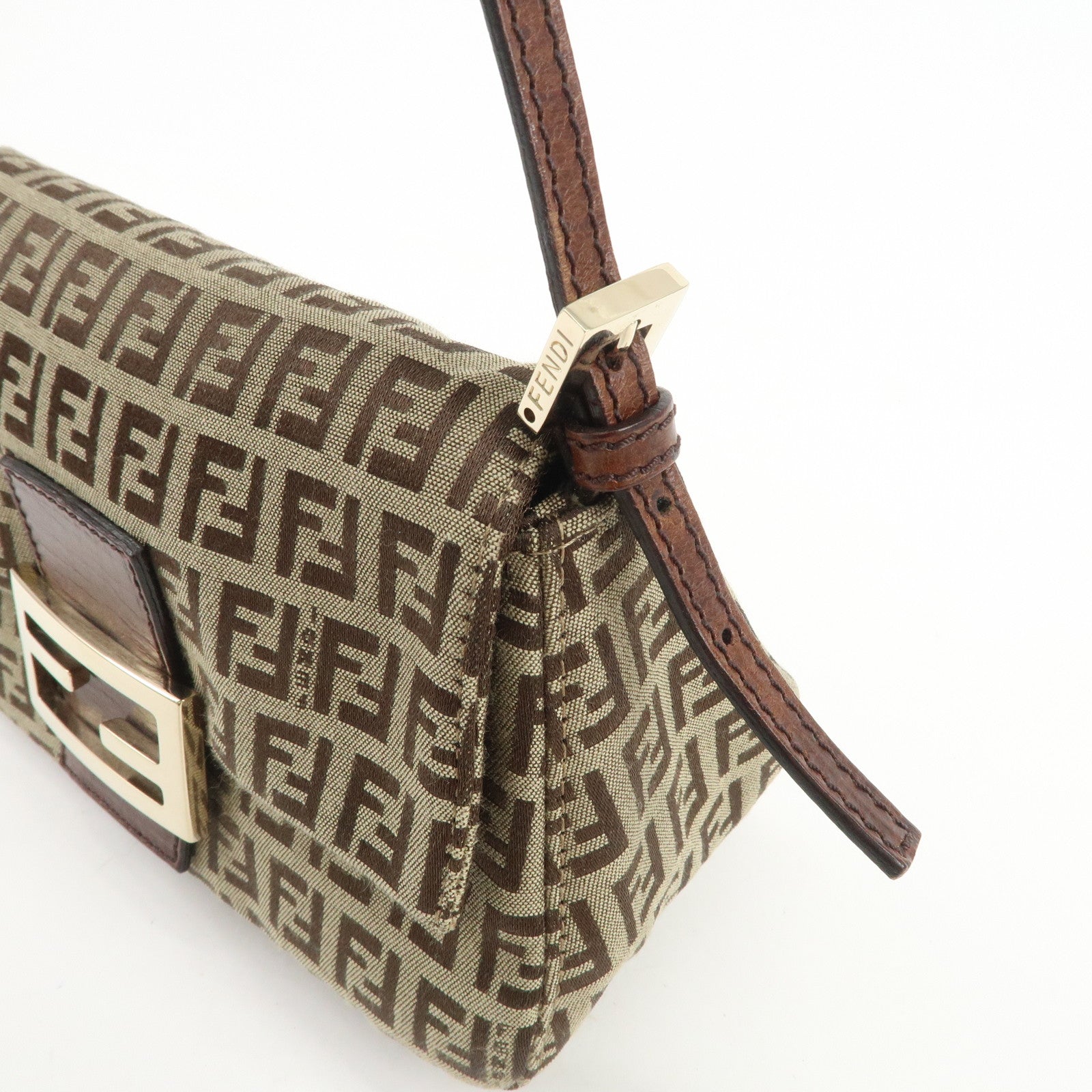 FENDI Mamma Baguette Zucchino Canvas Shoulder Bag Beige 8BR180