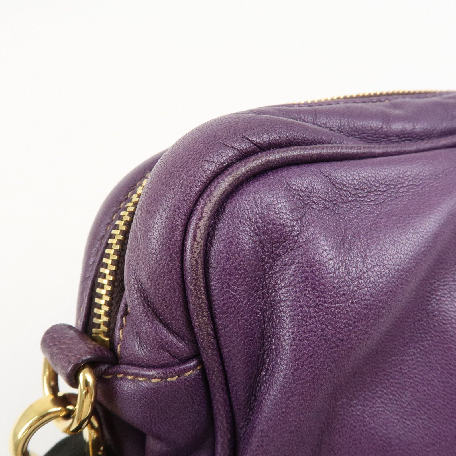 PRADA Logo Nappa Leather Ribbon Mini Shoulder Bag Purple 1NF727