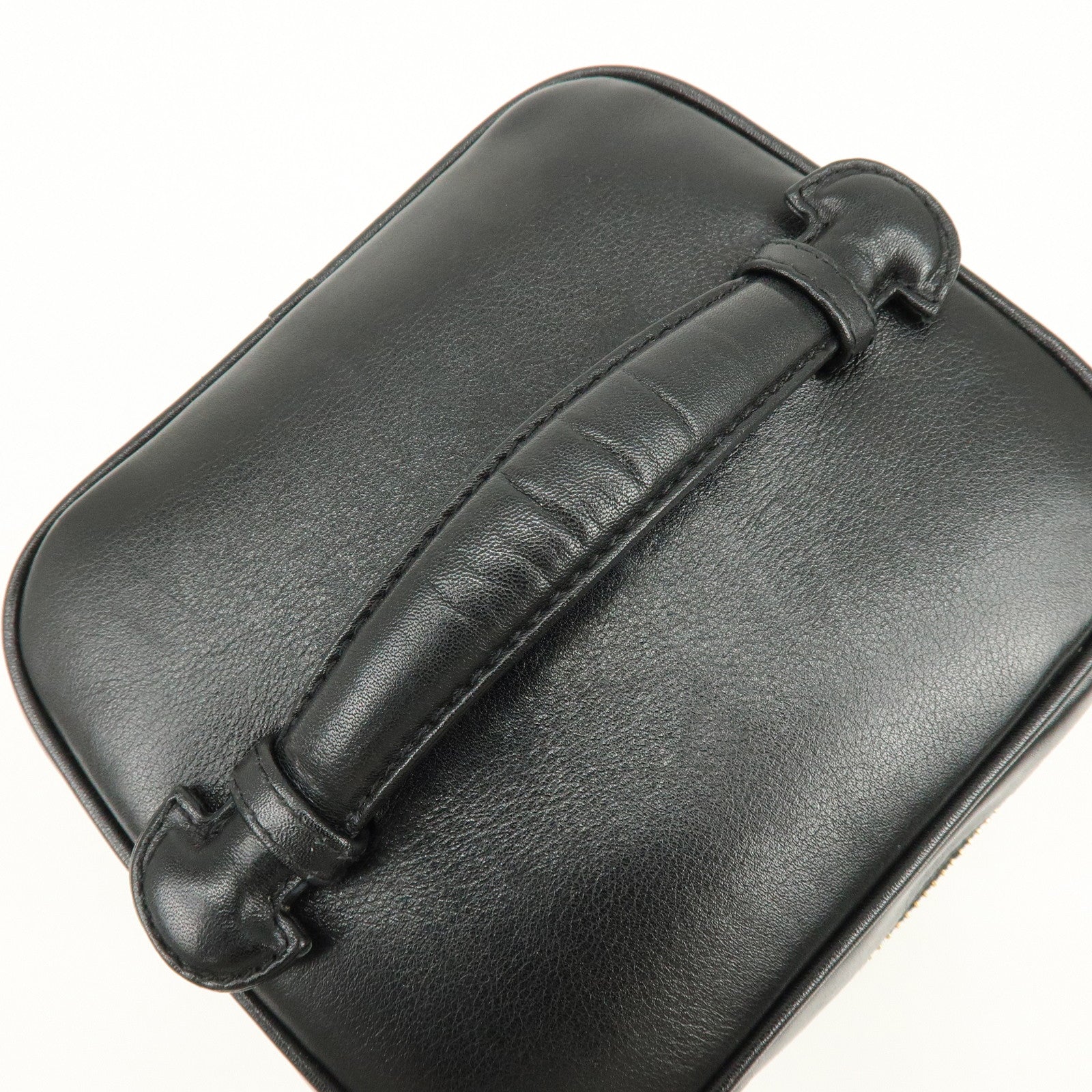 CHANEL COCO Mark Lamb Skin Vanity Bag Hand Bag Black A01998