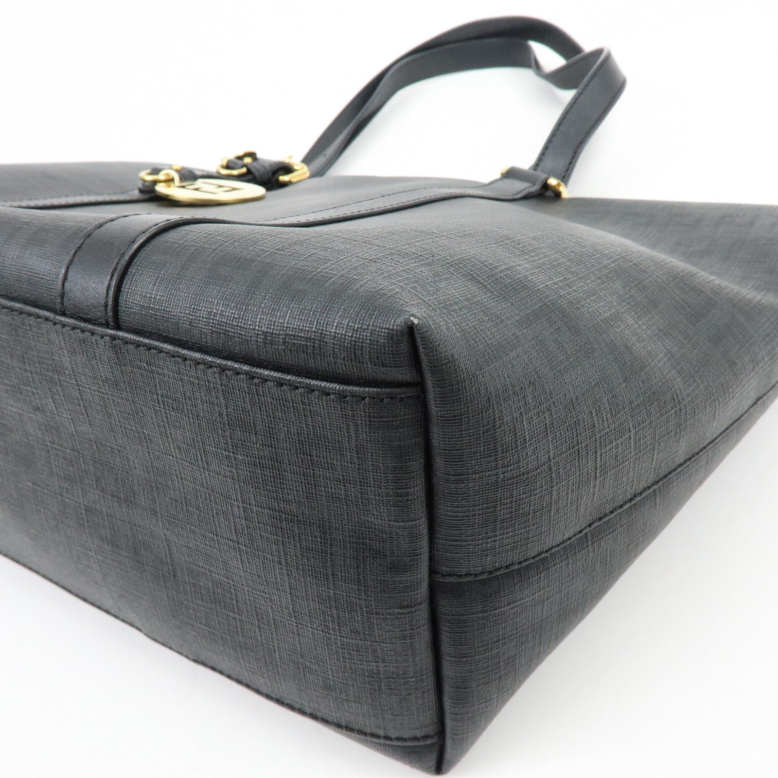 FENDI Zucchino PVC Leather Tote Bag Shoulder Bag Black Charm 8BH215