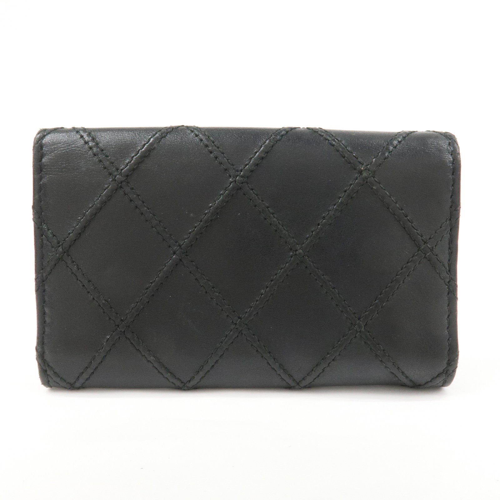 CHANEL Bicolore COCO Mark Lamb Skin 6 Rings Key Case Black