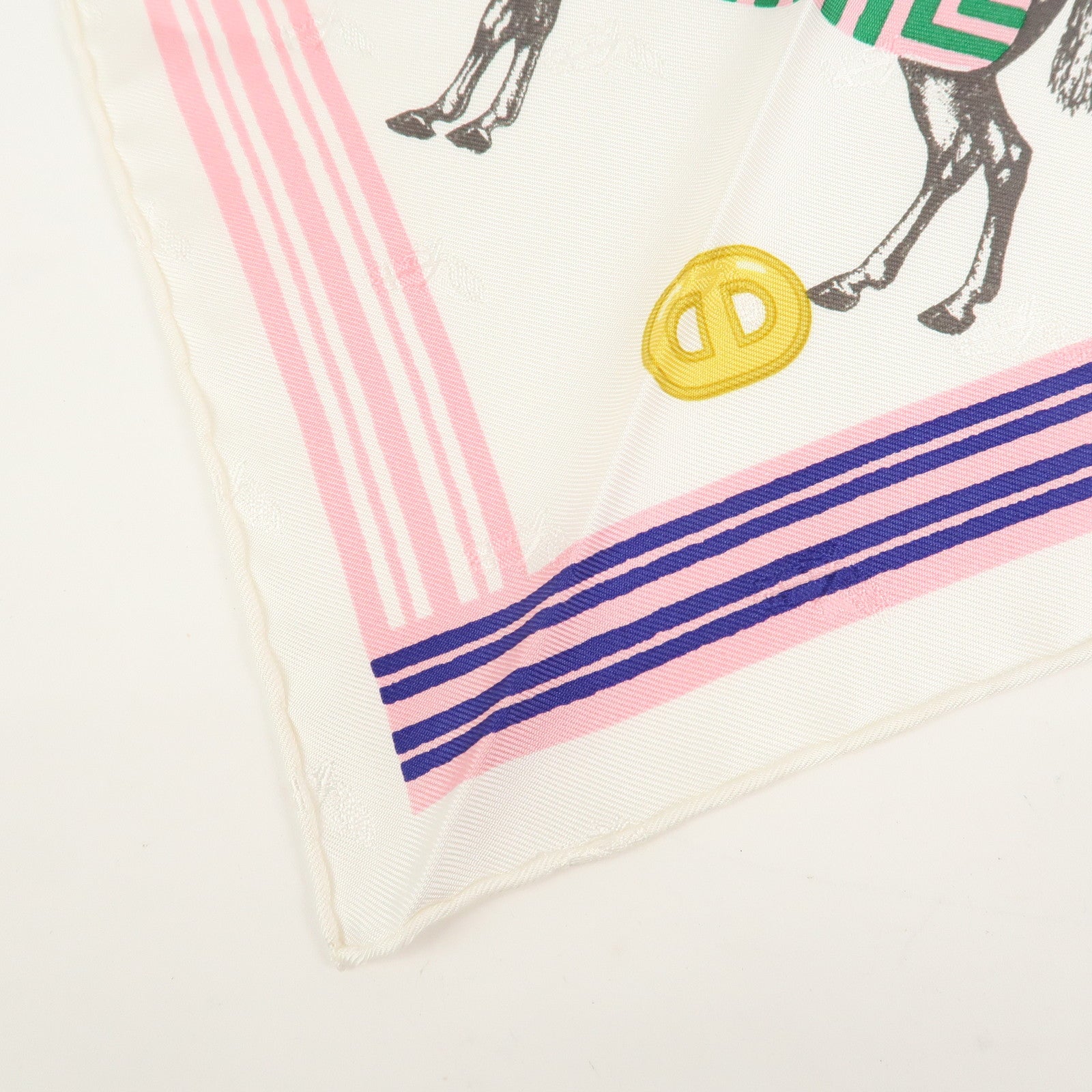 HERMES Pointu Bolduc Silk 100% Scarf Garde Robe Pop White Pink