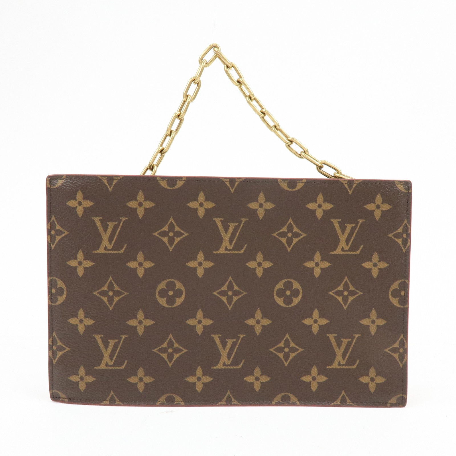 Louis Vuitton Monogram Chain Clutch Bag Pouch Brown M55646