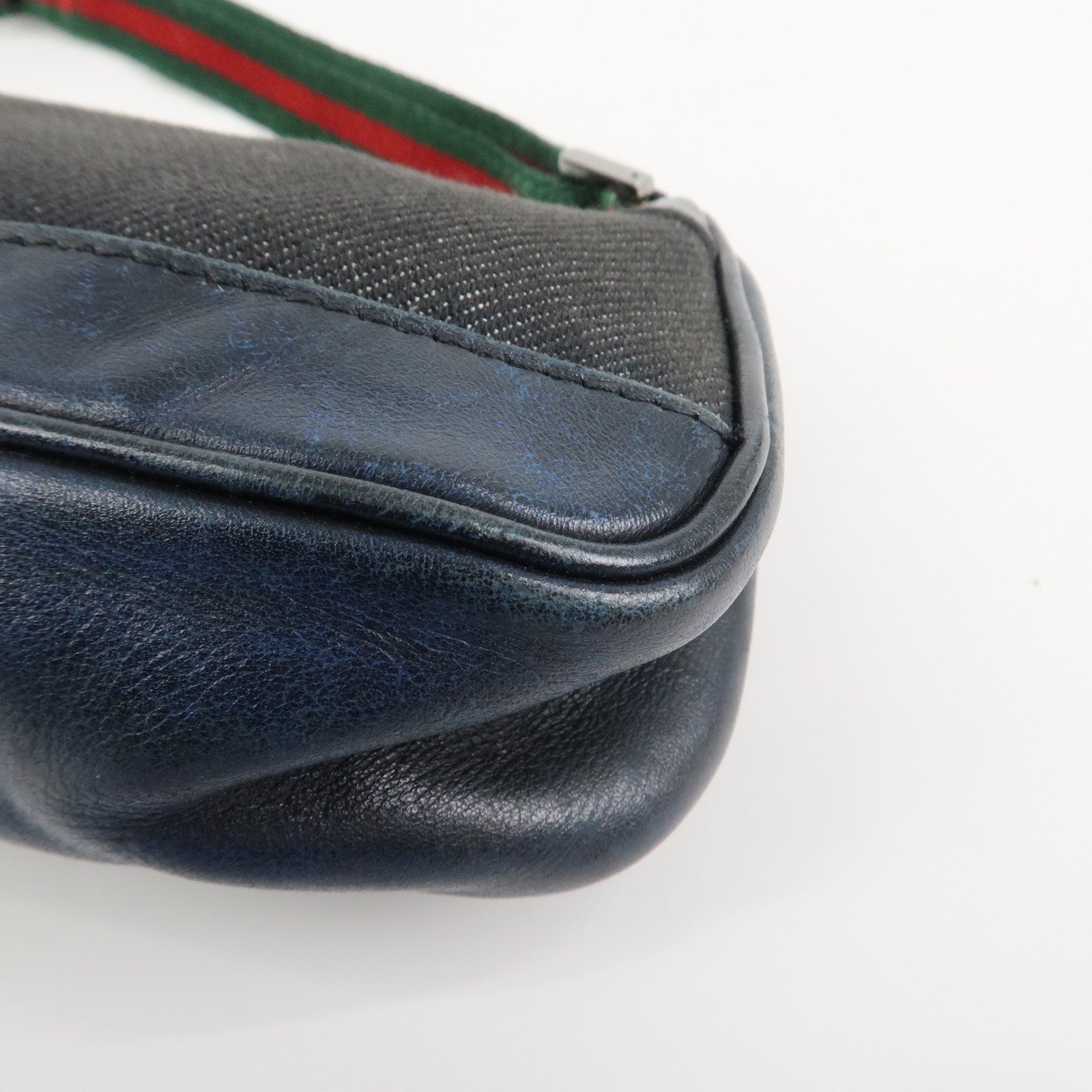 GUCCI Sherry Canvas Leather Accessory Pouch Hand Bag Navy 92820