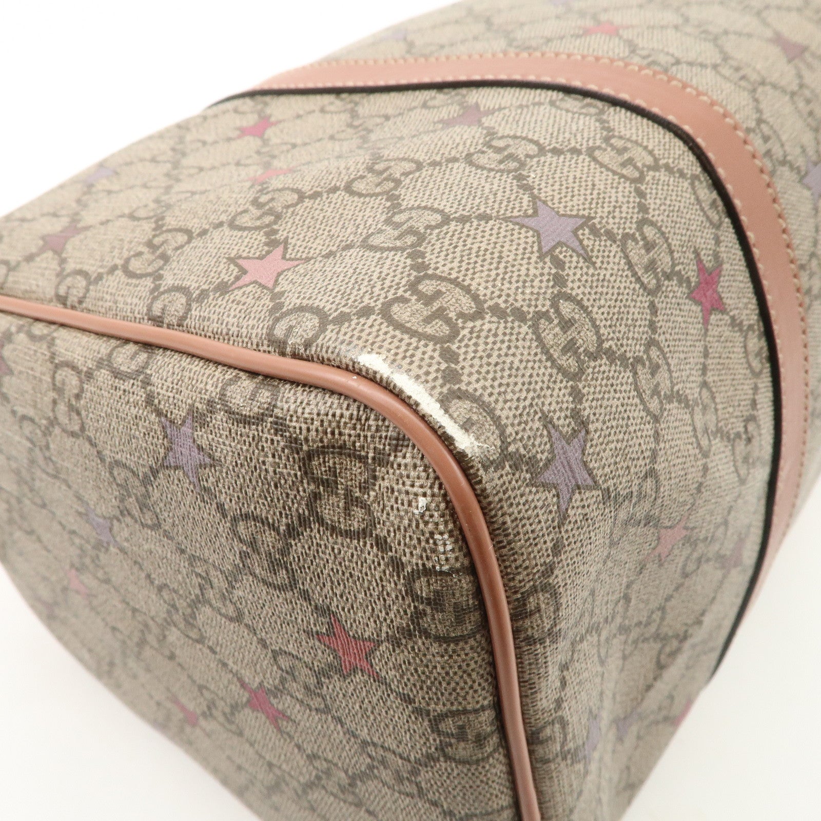 GUCCI GG Supreme Leather Boston Bag Beige Brown Star 193603