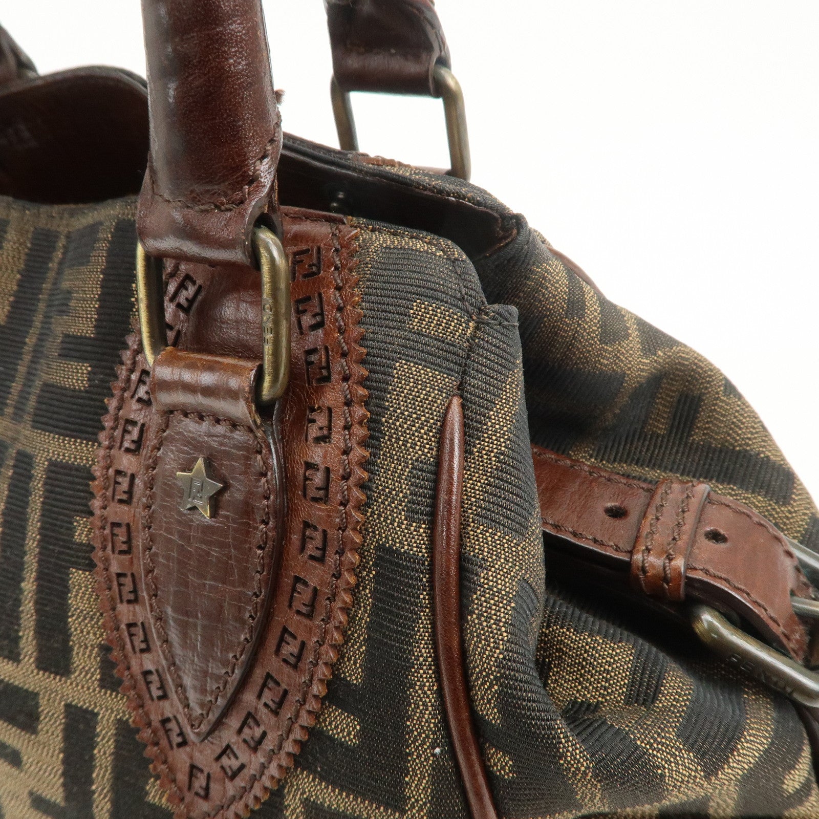 FENDI Ethnico Zucca Canvas Leather Tote Bag Shoulder Bag 8BN157