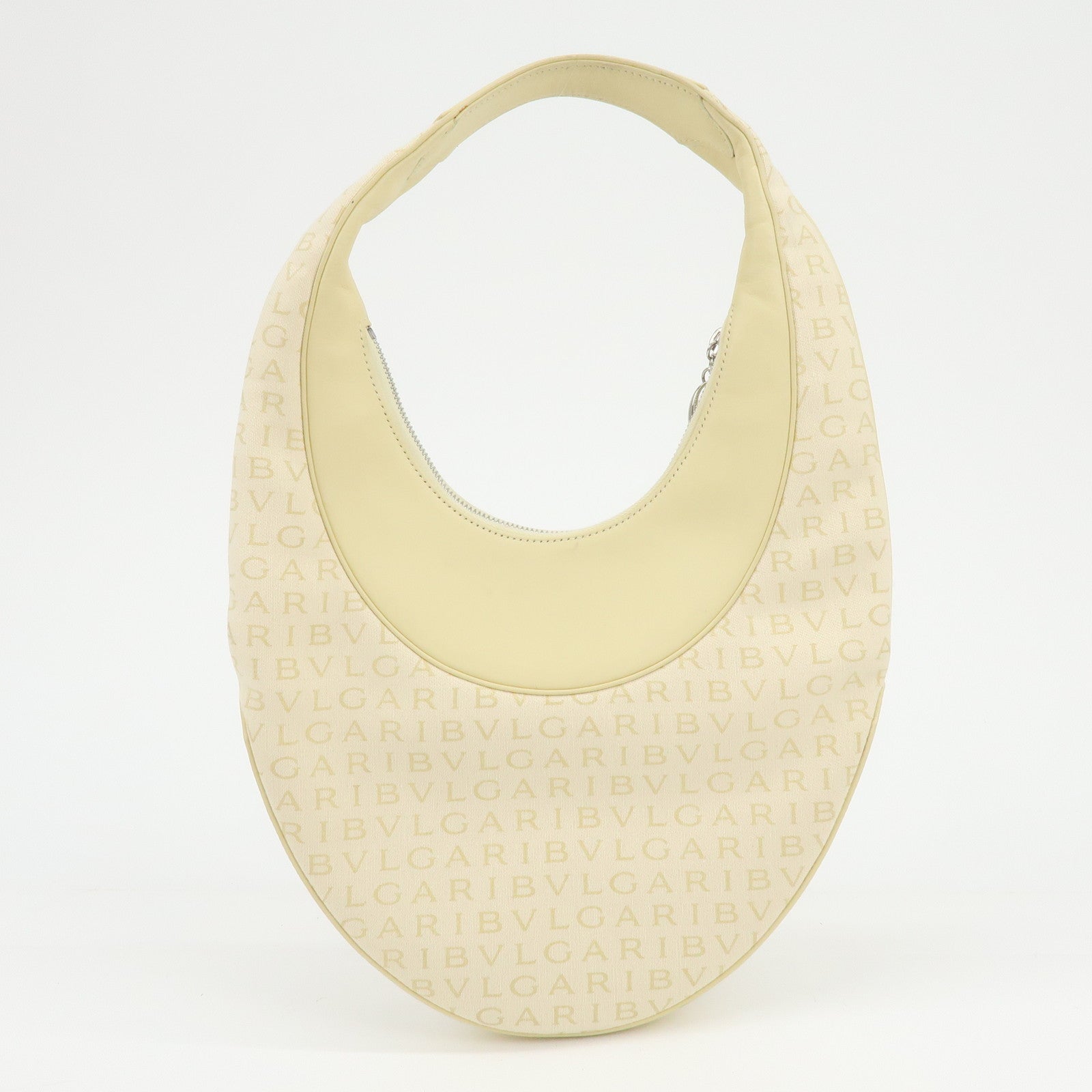 BVLGARI Logo Mania Canvas Leather Shoulder Bag Yellow Beige