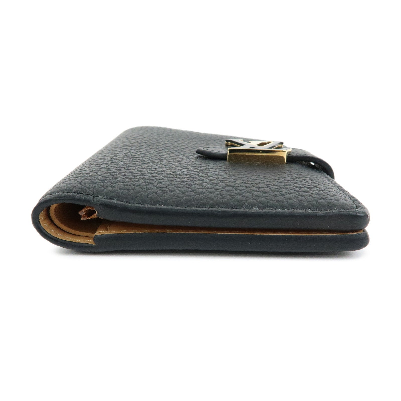 Louis Vuitton Taurillon Leather Vertical Compact Wallet Noir M81561