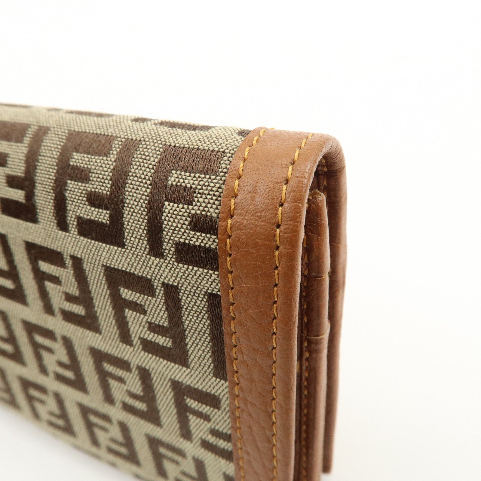 FENDI Zucchino Canvas Long Flap Wallet Camel 8M0179