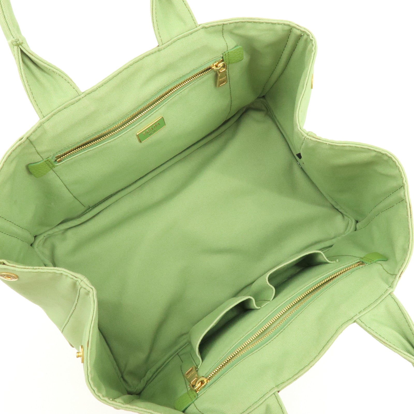 PRADA Canapa Large Triangle Logo Canvas Tote Bag Hand Bag B1872B