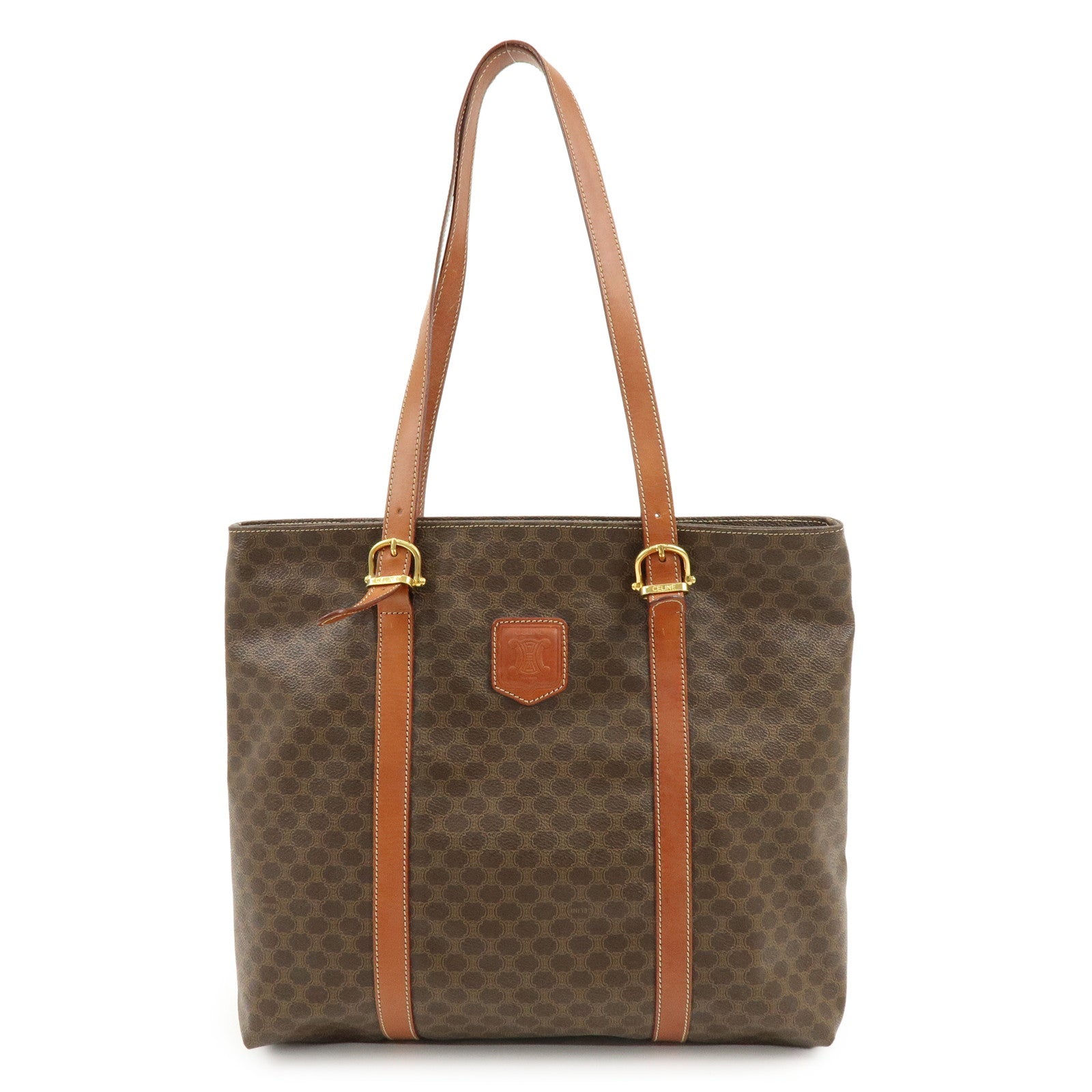 CELINE Macadam PVC Leather Tote Bag Hand Bag Shoulder Bag Brown