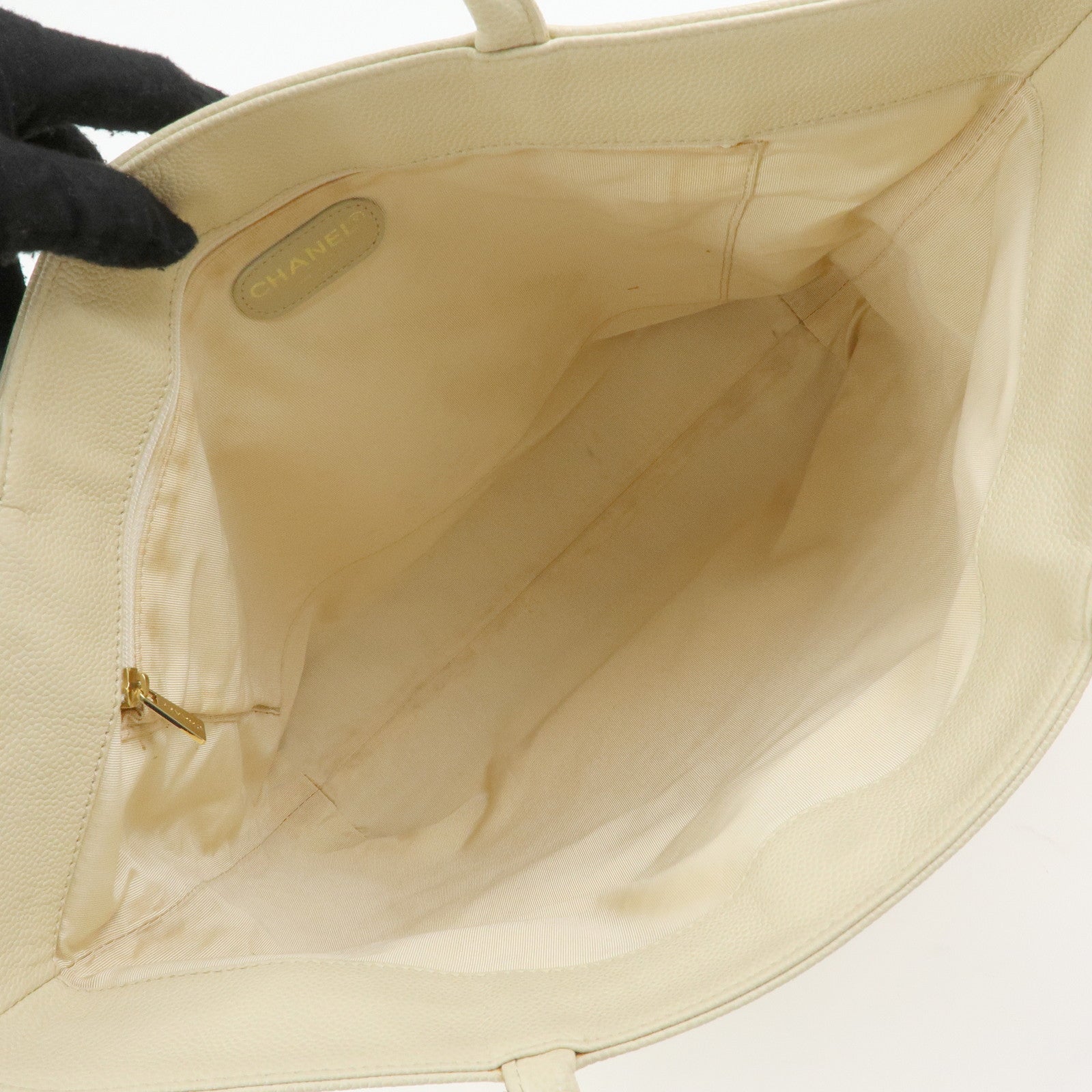 CHANEL COCO Mark Caviarskin Shoulder Bag Tote Bag Ivory