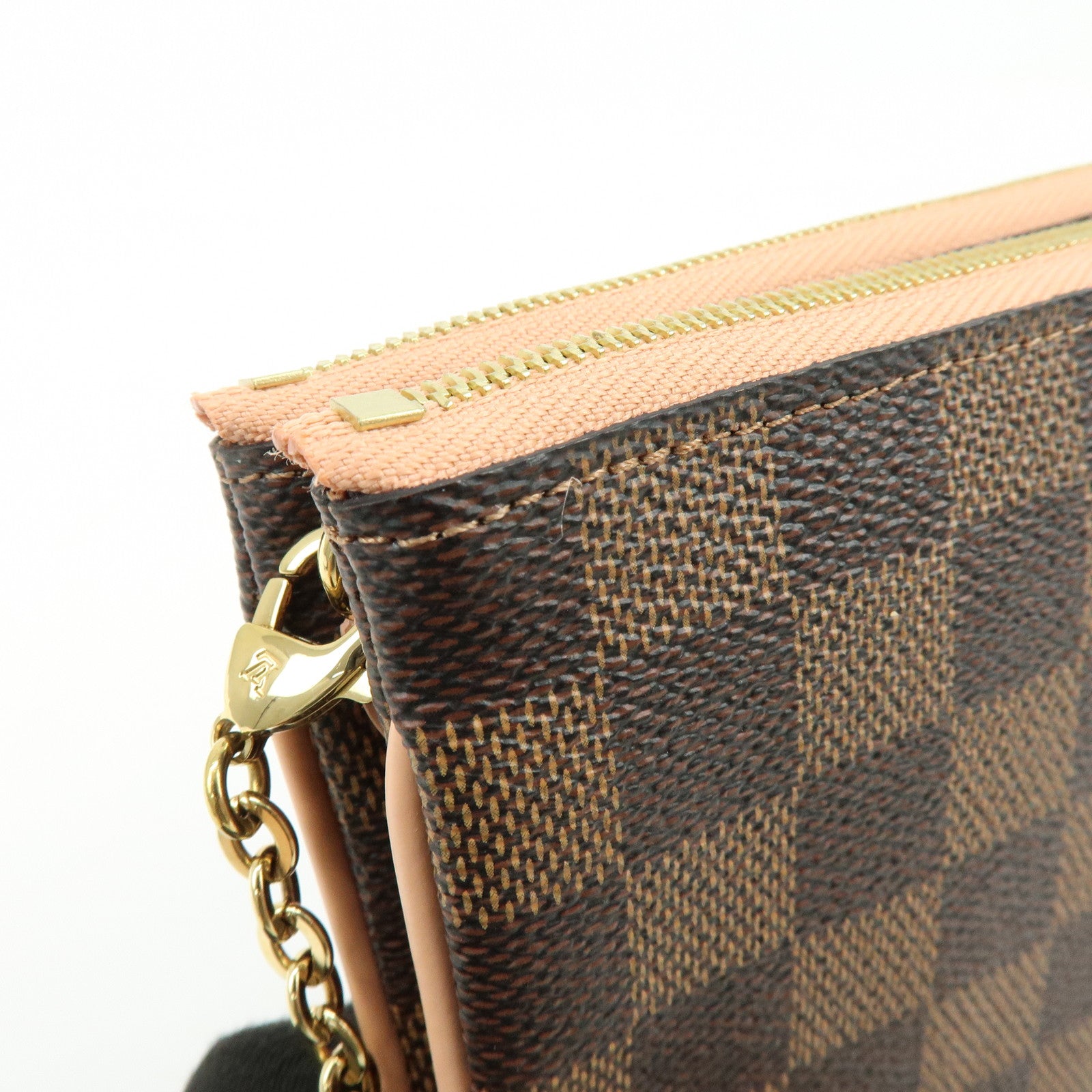 Louis Vuitton Damier Ebene Pochette Double Zip Rose BallerineN60254