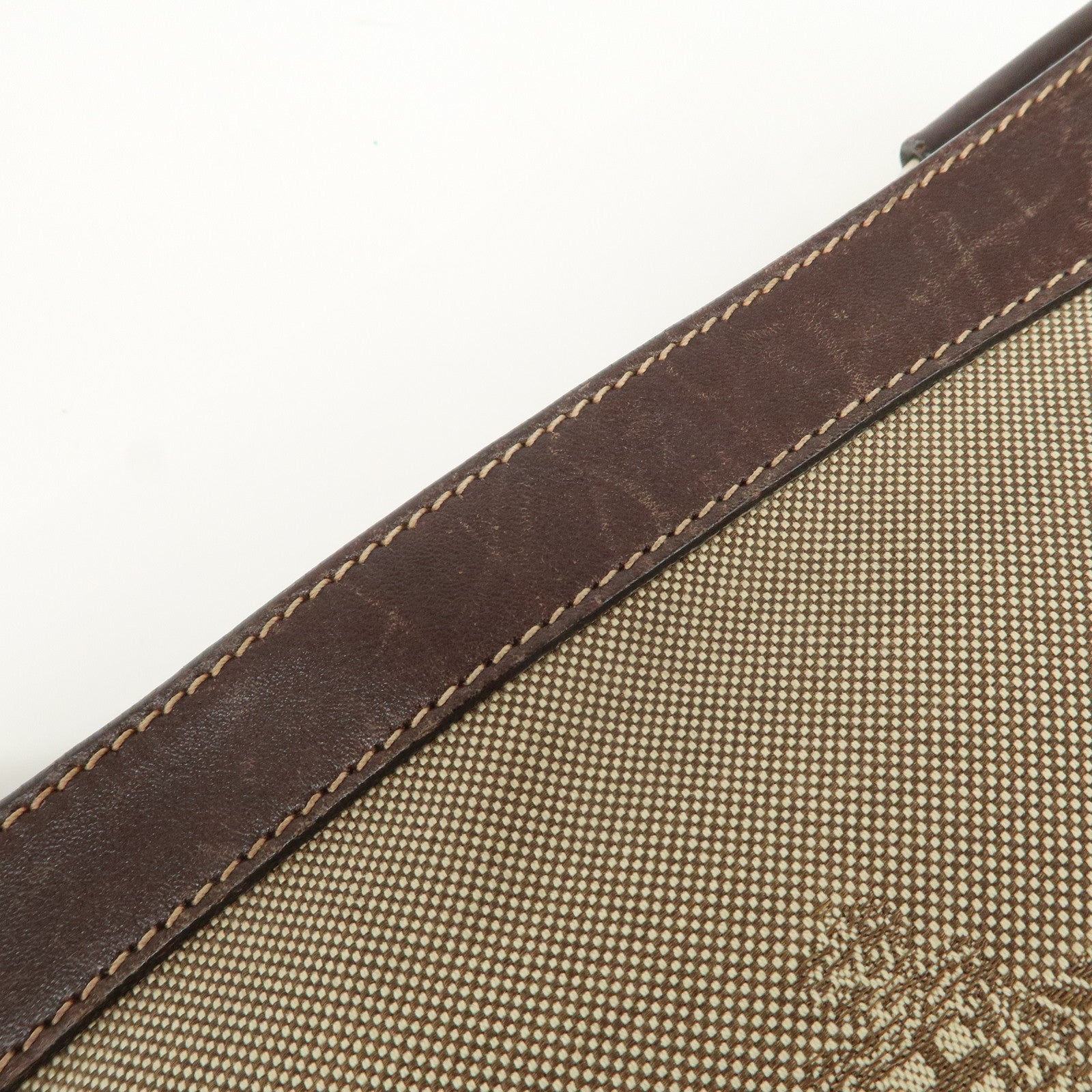 PRADA Logo Jacquard Leather Shoulder Bag Beige Brown BT0537