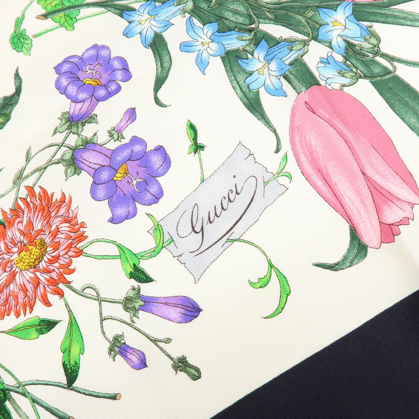 GUCCI Flora Set of 2 Silk 100% Navy White Yellow Multicolor