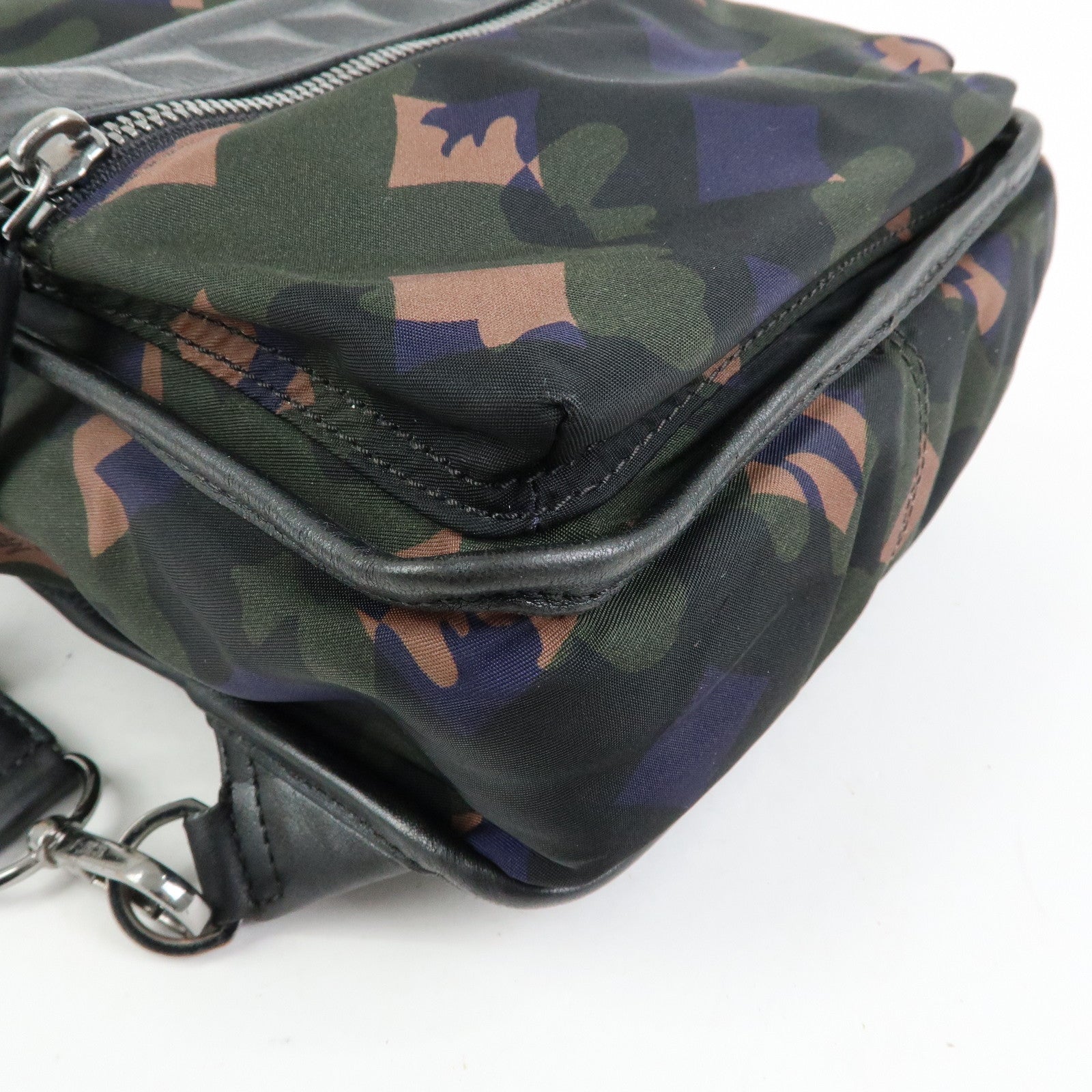 MCM Logo Nylon Leather Cross Body Bag Shoulder Bag Dark Green Black